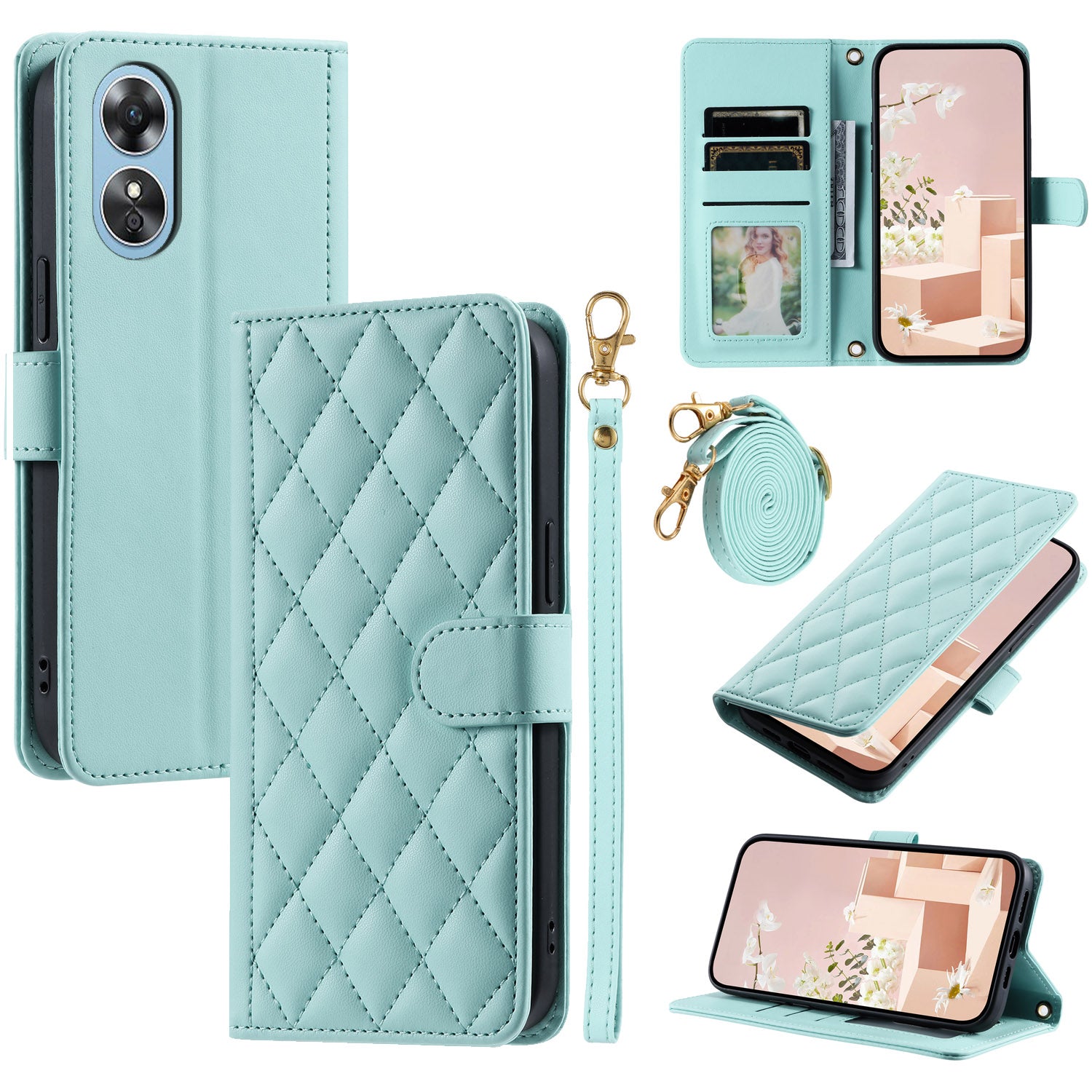 For Oppo A58 4G Case PU Leather Flip Stand View Crossbody Phone Cover