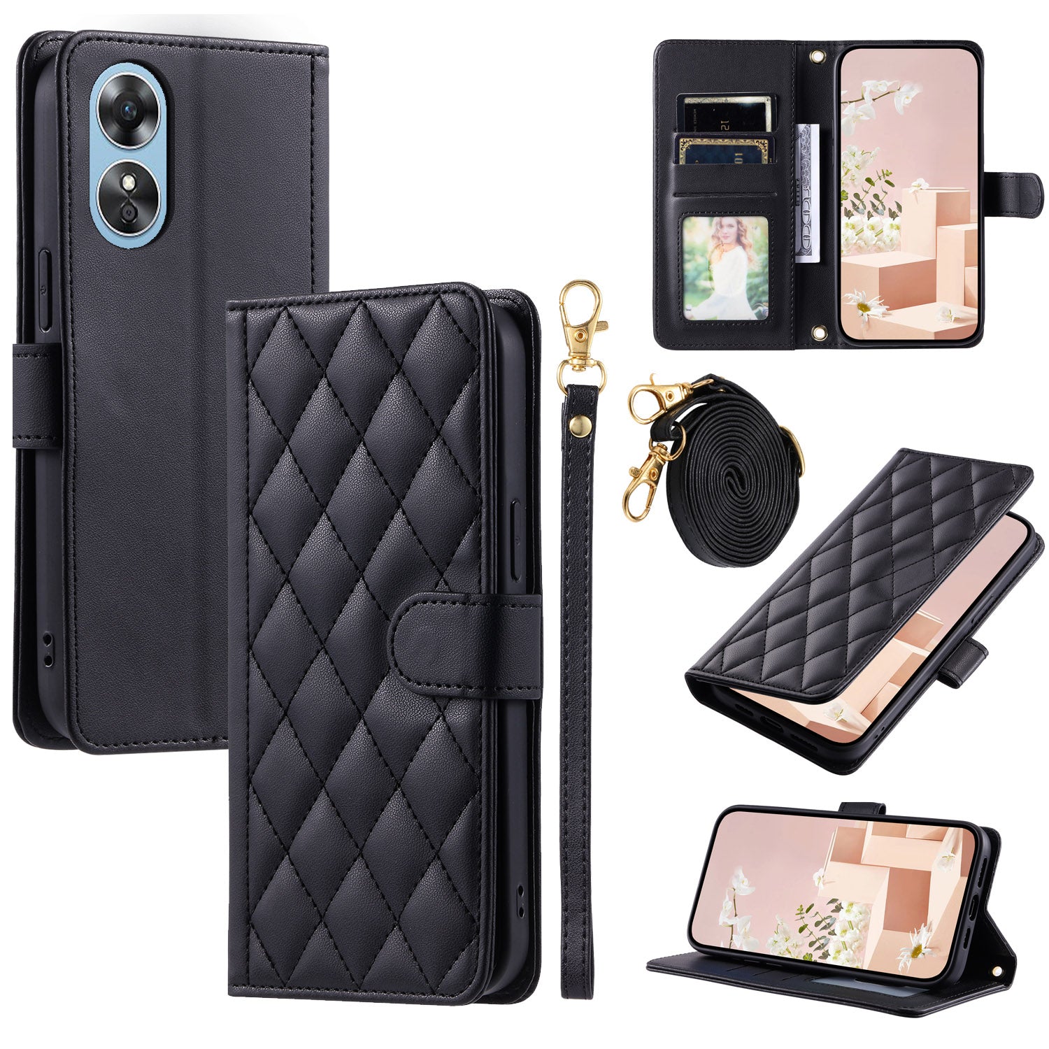 For Oppo A58 4G Case PU Leather Flip Stand View Crossbody Phone Cover