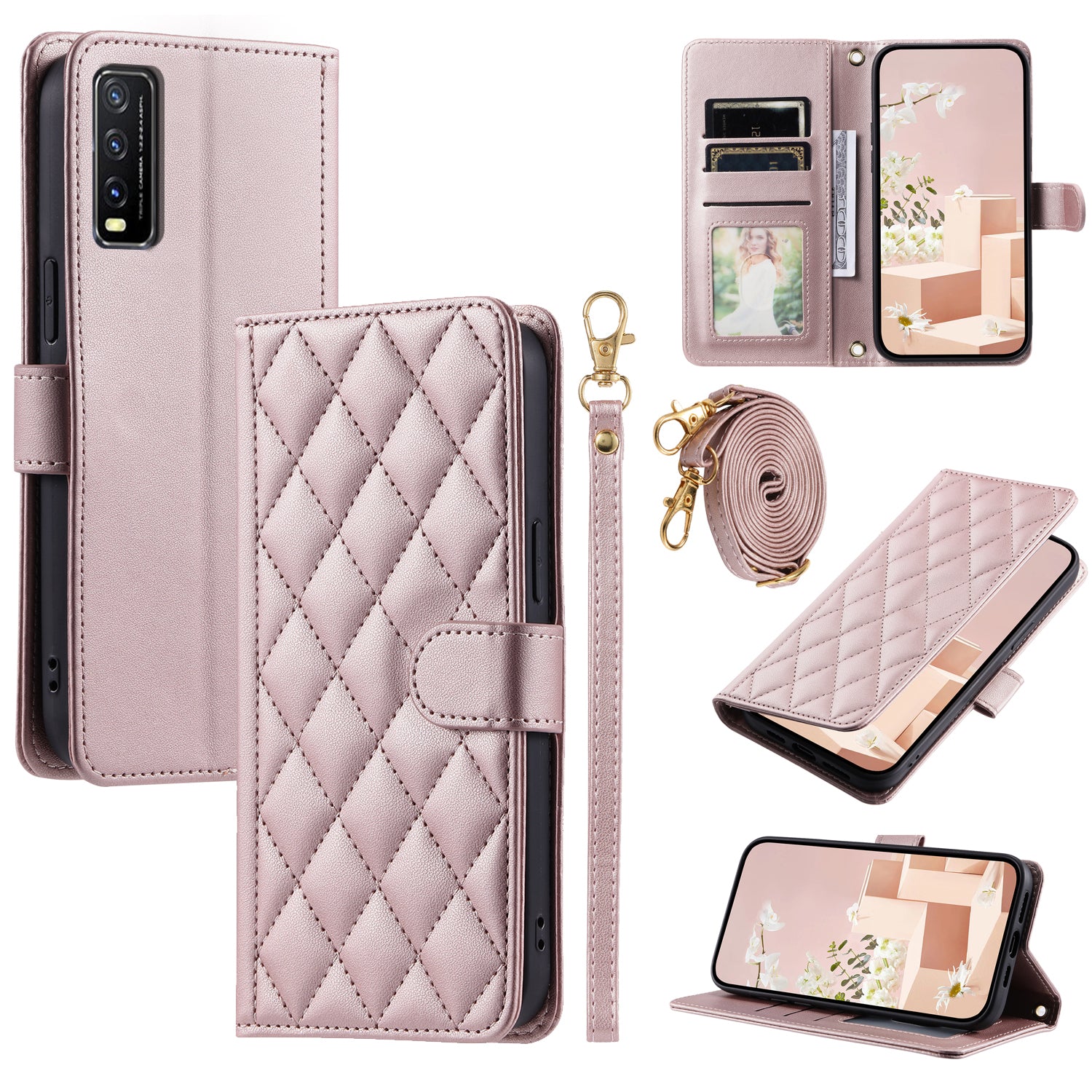 For vivo Y20 / Y20i / Y20s / Y20A / Y20G / Y11s / Y12s / iQOO U1x / Y12a Case Leather Wallet Flip Phone Cover with Shoulder Strap
