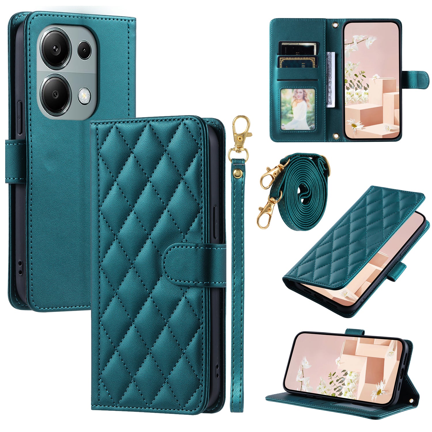 For Xiaomi Redmi Note 13 Pro 4G / Poco M6 Pro 4G Magnetic Phone Case Leather Rhombus Grid Stand Cover