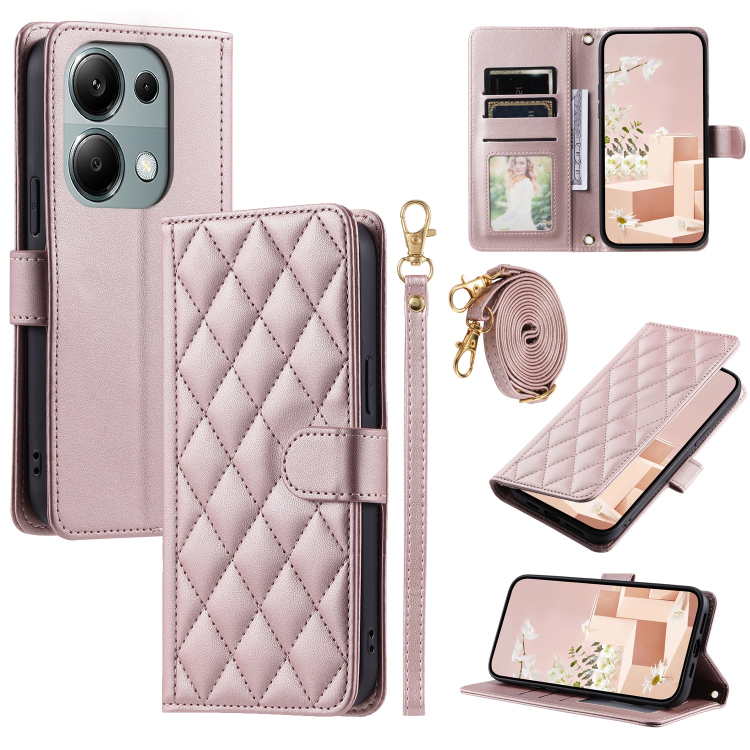 For Xiaomi Redmi Note 13 Pro 4G / Poco M6 Pro 4G Magnetic Phone Case Leather Rhombus Grid Stand Cover