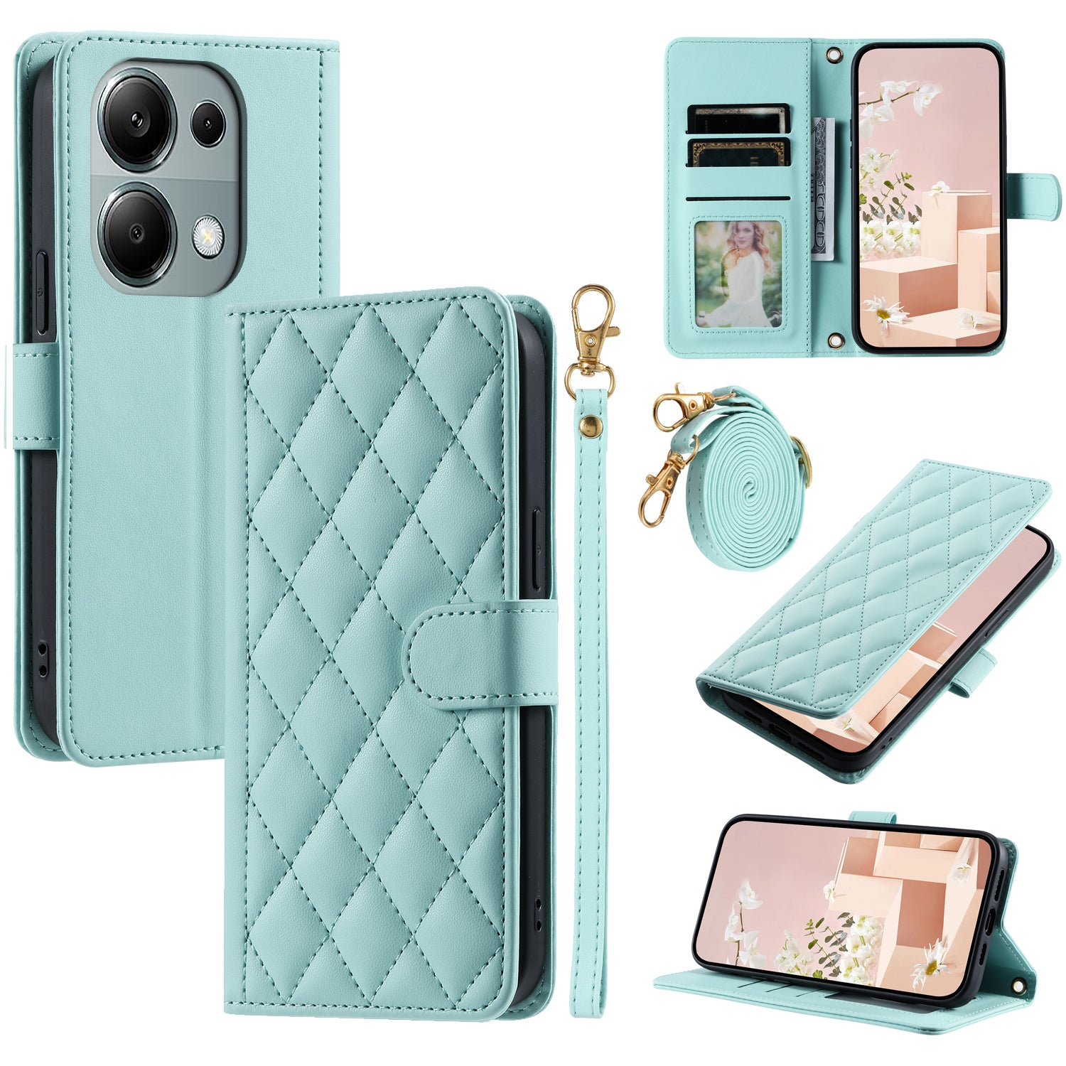 For Xiaomi Redmi Note 13 Pro 4G / Poco M6 Pro 4G Magnetic Phone Case Leather Rhombus Grid Stand Cover