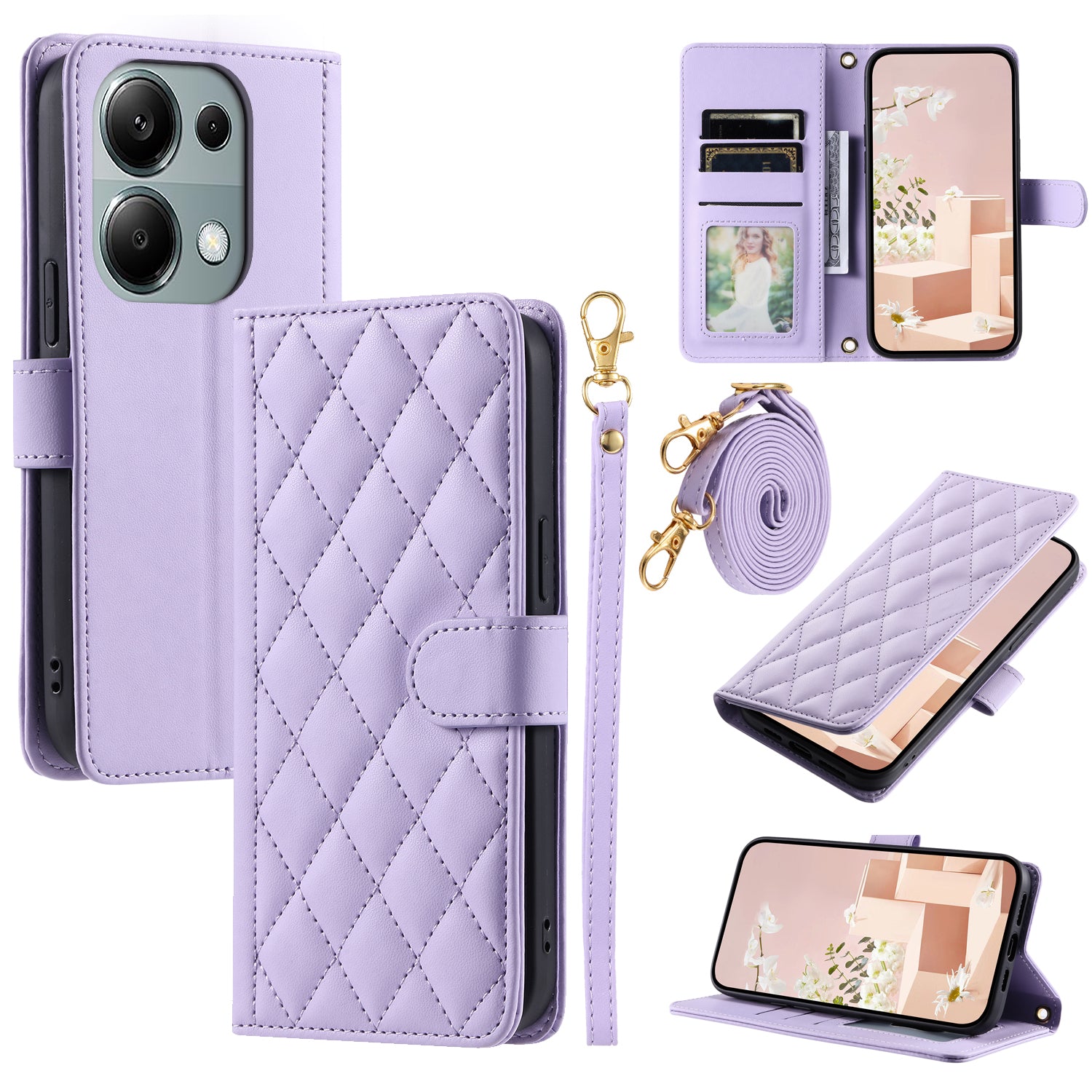 For Xiaomi Redmi Note 13 Pro 4G / Poco M6 Pro 4G Magnetic Phone Case Leather Rhombus Grid Stand Cover