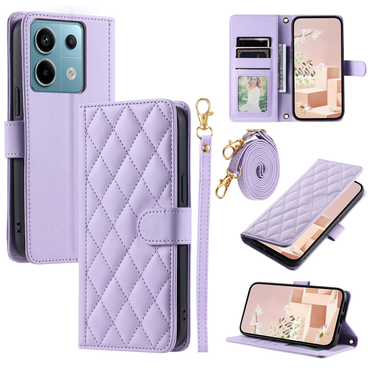 For Xiaomi Redmi Note 13 Pro 5G / Poco X6 5G Leather Case Rhombus Grid Card Holder Phone Cover