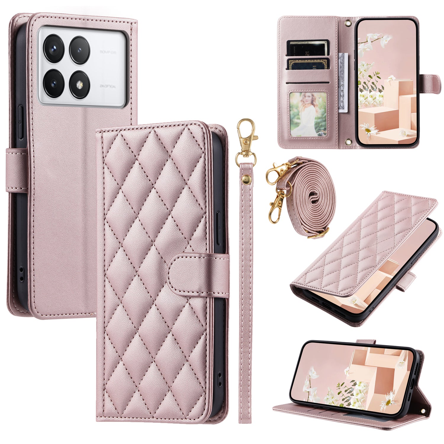 For Xiaomi Redmi K70E 5G / Poco X6 Pro 5G Leather Case Rhombus Grid Wallet Crossbody Phone Cover