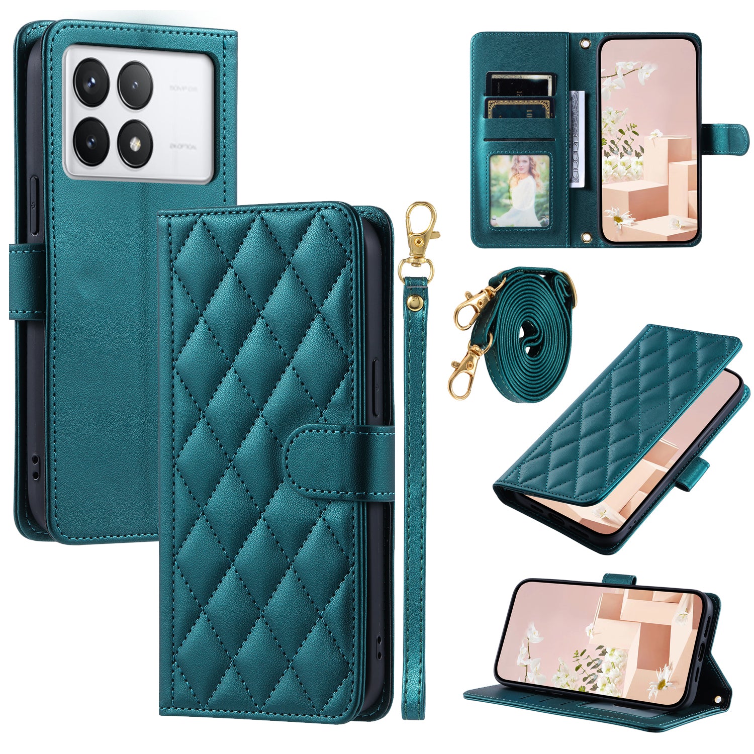 For Xiaomi Redmi K70E 5G / Poco X6 Pro 5G Leather Case Rhombus Grid Wallet Crossbody Phone Cover