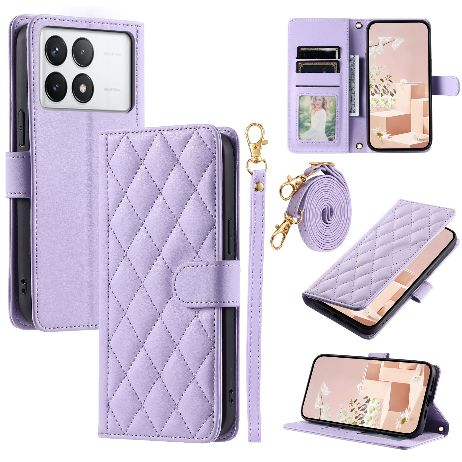 For Xiaomi Redmi K70E 5G / Poco X6 Pro 5G Leather Case Rhombus Grid Wallet Crossbody Phone Cover