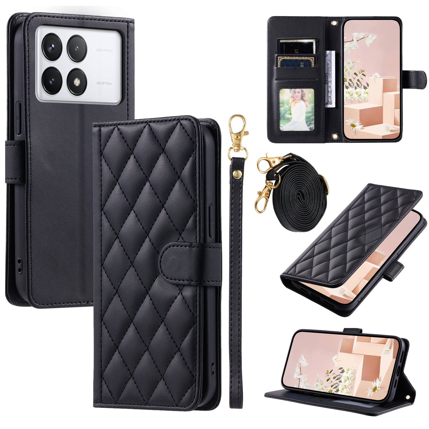 For Xiaomi Redmi K70E 5G / Poco X6 Pro 5G Leather Case Rhombus Grid Wallet Crossbody Phone Cover