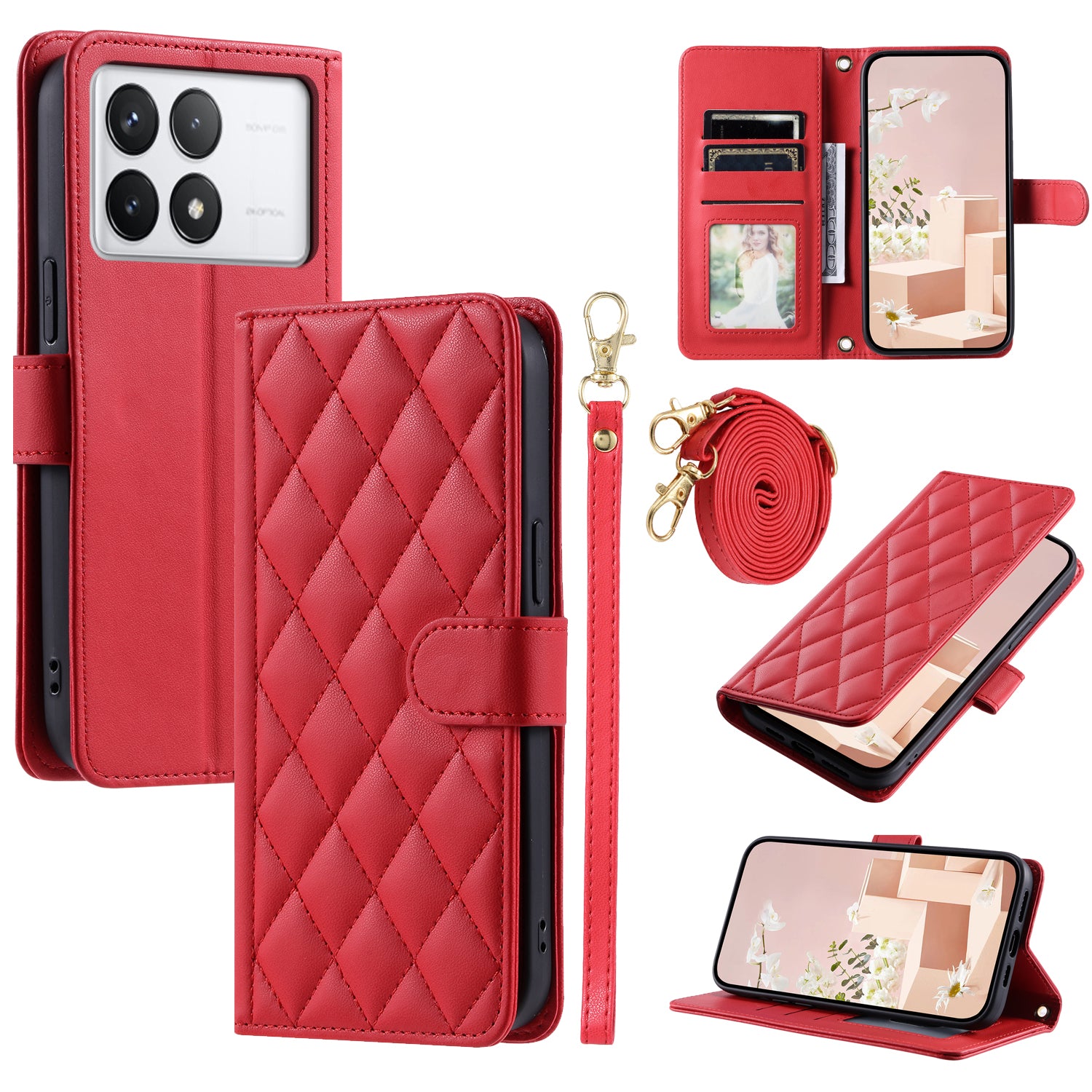 For Xiaomi Redmi K70E 5G / Poco X6 Pro 5G Leather Case Rhombus Grid Wallet Crossbody Phone Cover