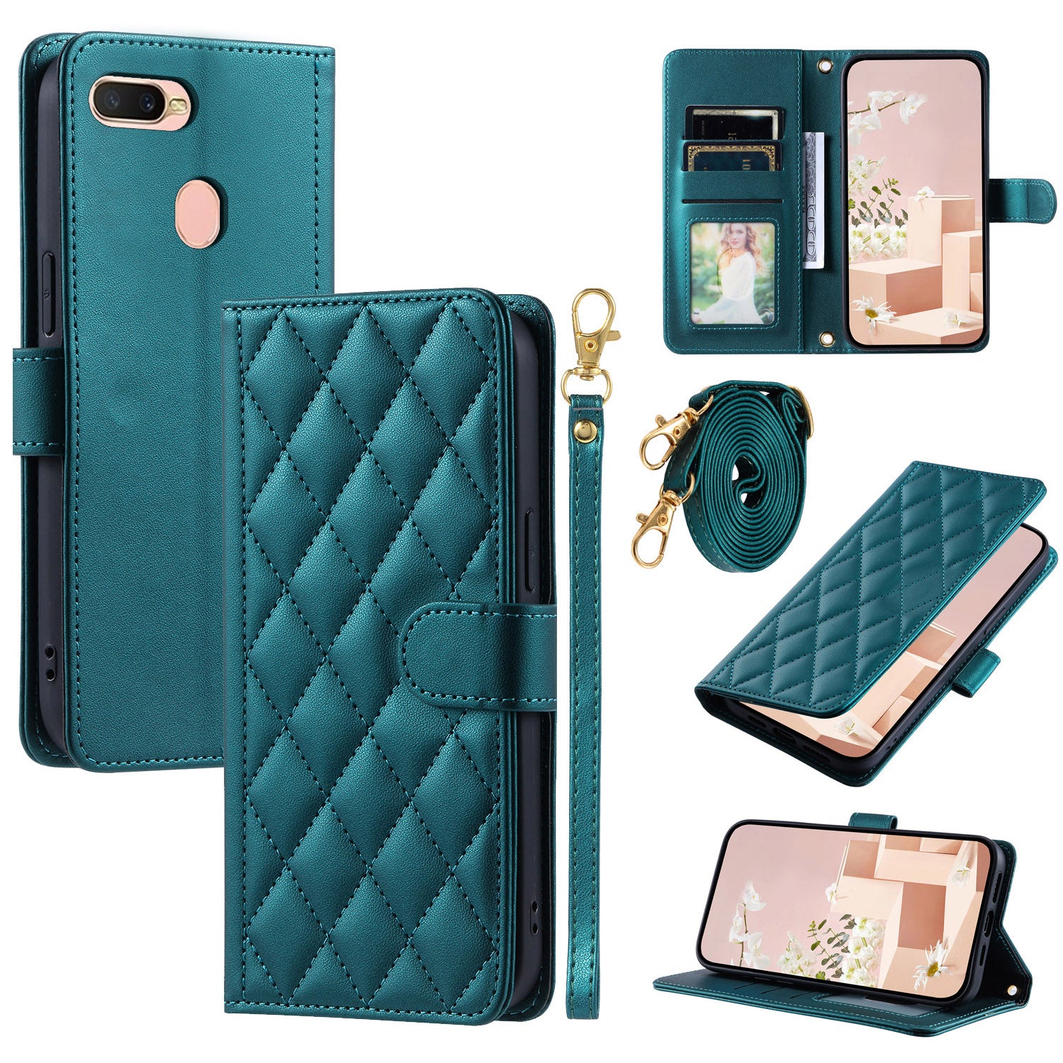 For OPPO A7 / A5S / A7N / A12 / A12S / A11K Crossbody Case Rhombus Grid Stand Phone Cover