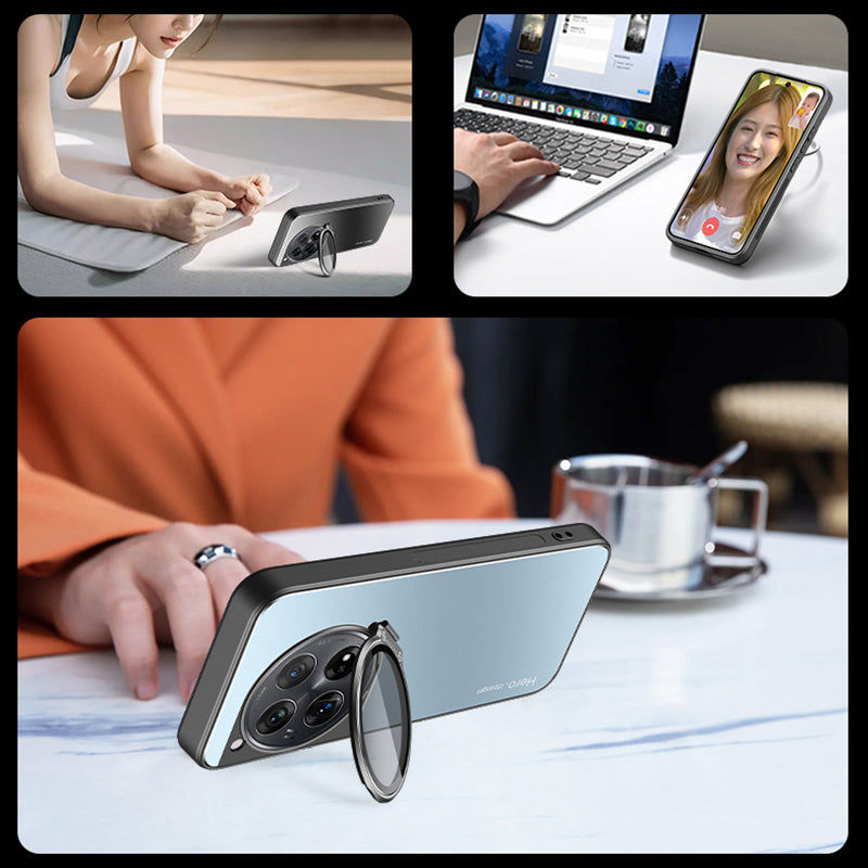 For OnePlus 12 5G Case Built-in Lens Film Hidden Kickstand Phone Cover Support Magnetic Car Mount