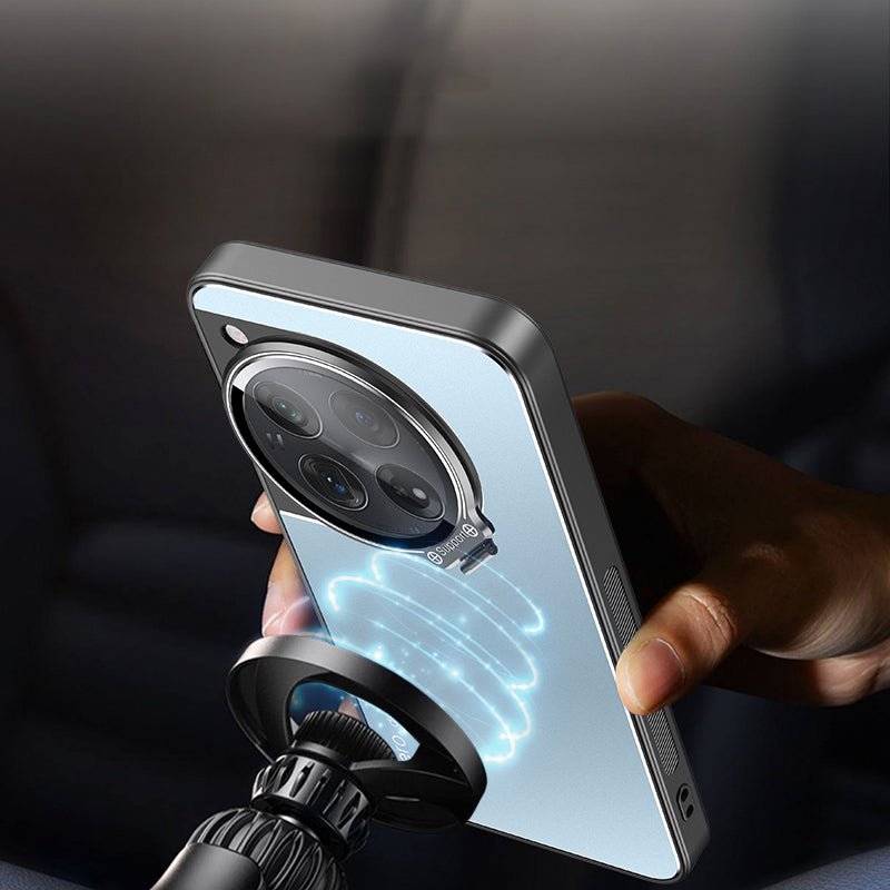For OnePlus 12 5G Case Built-in Lens Film Hidden Kickstand Phone Cover Support Magnetic Car Mount