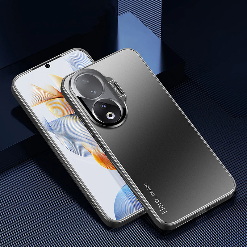 For Honor 90 Metal Lens Frame Kickstand PC+TPU Phone Cover Works with Magnetic Car Mount