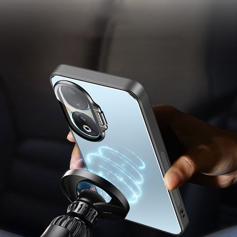 For Honor 90 Metal Lens Frame Kickstand PC+TPU Phone Cover Works with Magnetic Car Mount