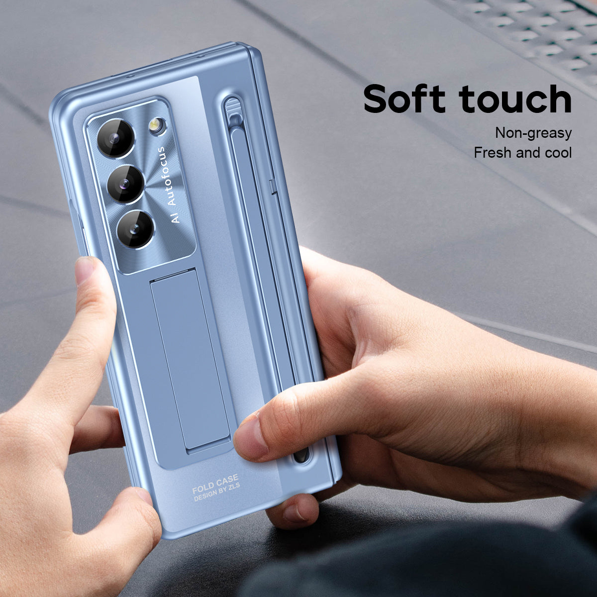 For Samsung Galaxy Z Fold6 5G Kickstand Case Hinge PC Phone Cover with Tempered Glass Film / Stylus