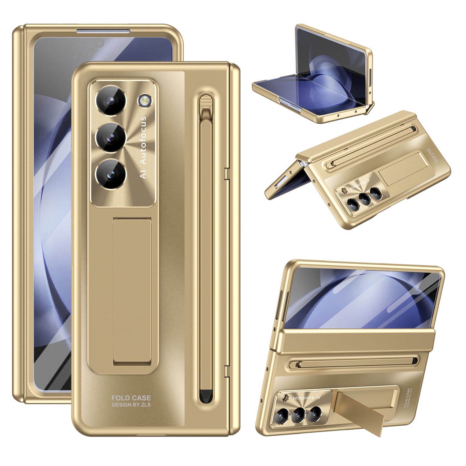 For Samsung Galaxy Z Fold6 5G Kickstand Case Hinge PC Phone Cover with Tempered Glass Film / Stylus