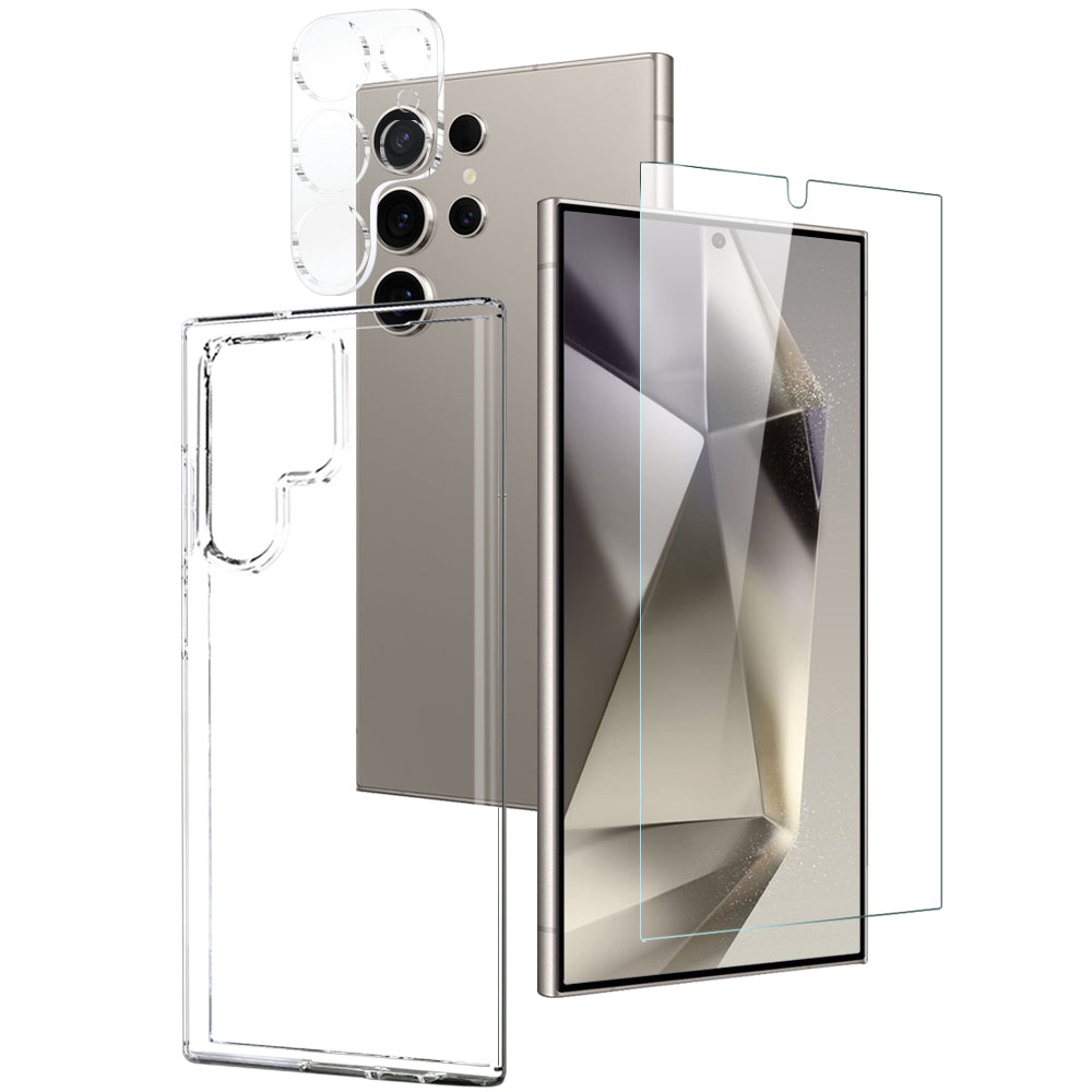 NORTHJO For Samsung Galaxy S24 Ultra TPU Case +Tempered Glass Film+Camera Lens Film (Support Fingerprint Unlock)
