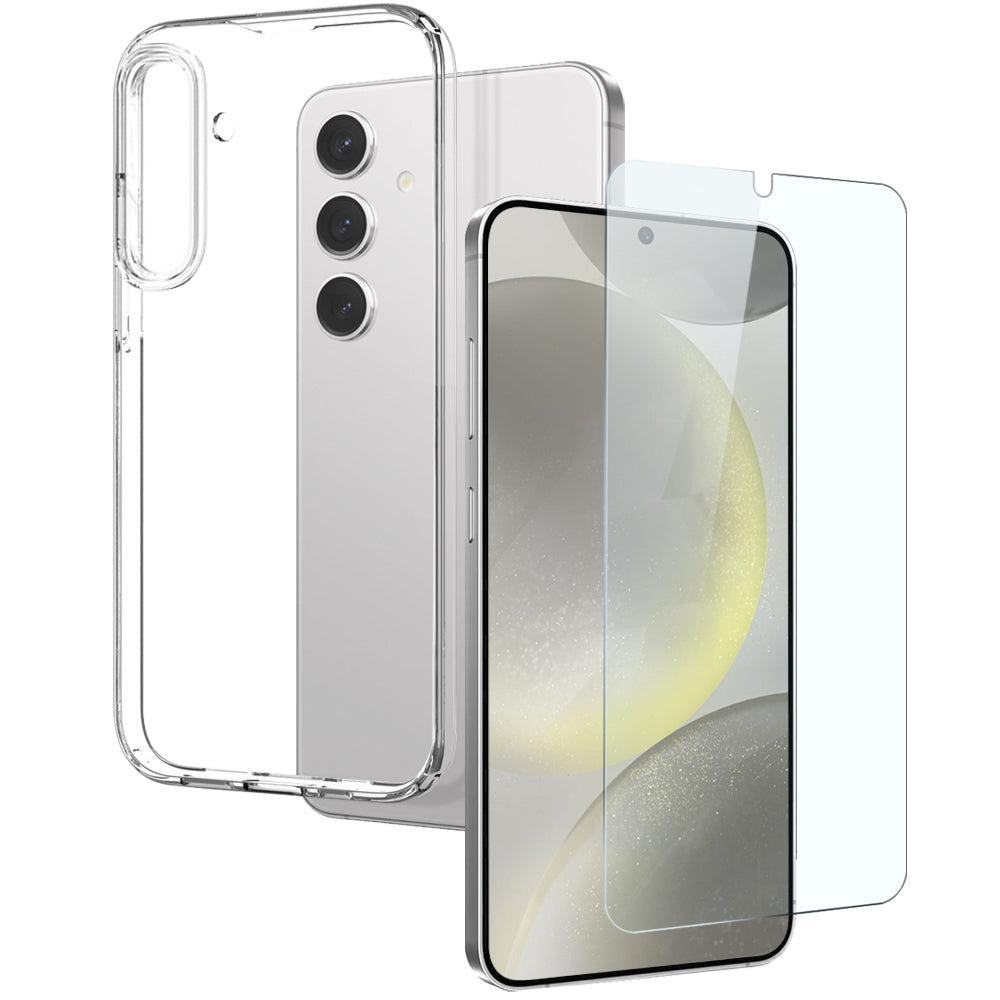 NORTHJO For Samsung Galaxy S24 Clear Case TPU Phone Cover with Screen Film, Support Fingerprint Unlock