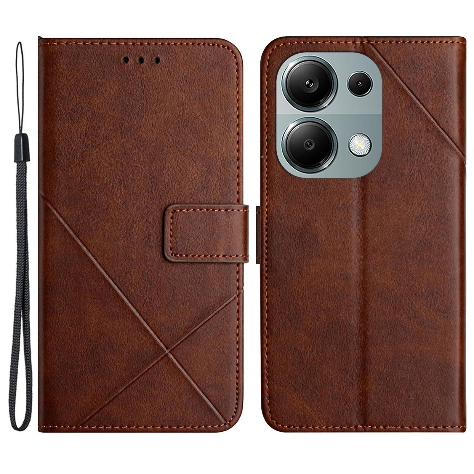 For Xiaomi Redmi Note 13 Pro 4G / Poco M6 Pro 4G Case Lines Imprinted PU Leather Wallet Stand Phone Cover