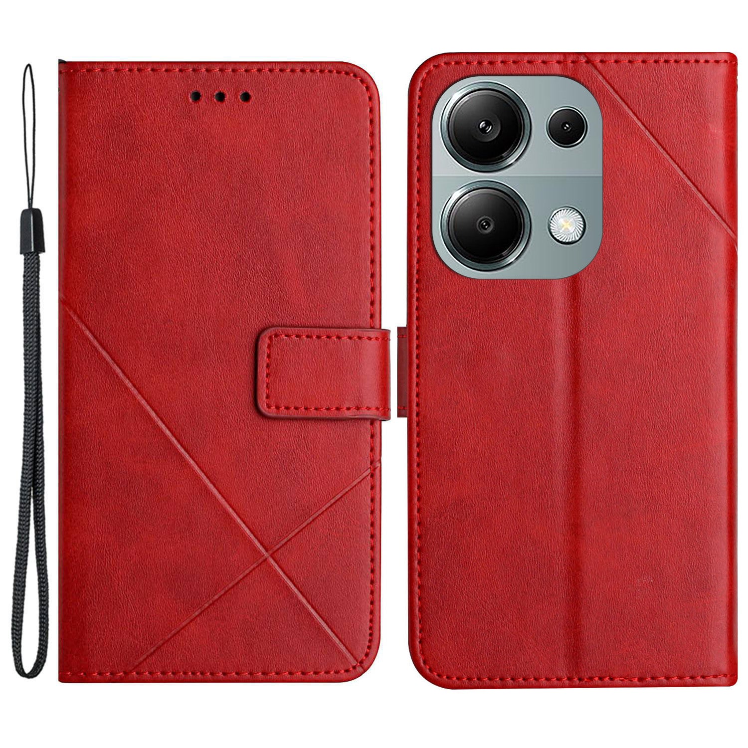 For Xiaomi Redmi Note 13 Pro 4G / Poco M6 Pro 4G Case Lines Imprinted PU Leather Wallet Stand Phone Cover