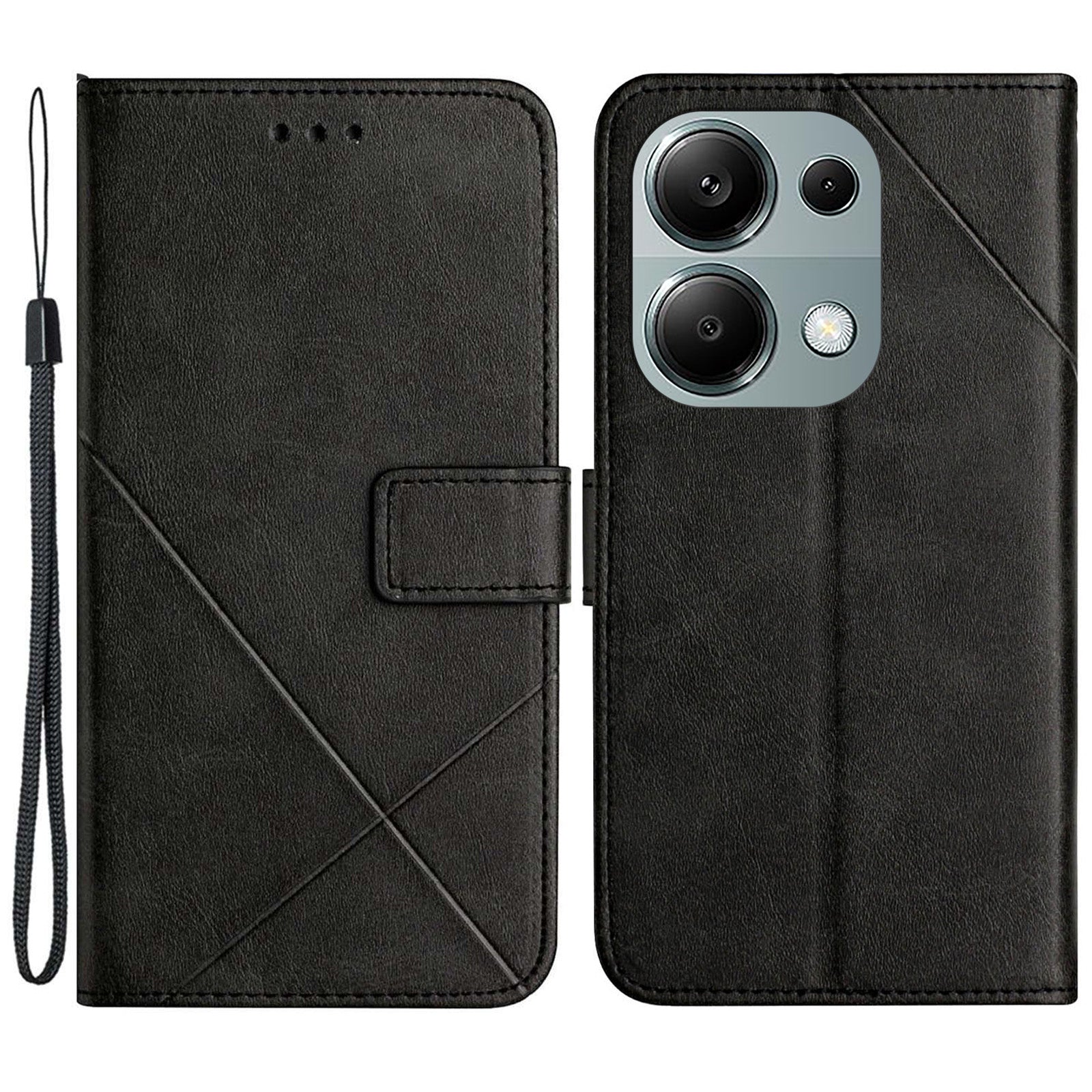 For Xiaomi Redmi Note 13 Pro 4G / Poco M6 Pro 4G Case Lines Imprinted PU Leather Wallet Stand Phone Cover
