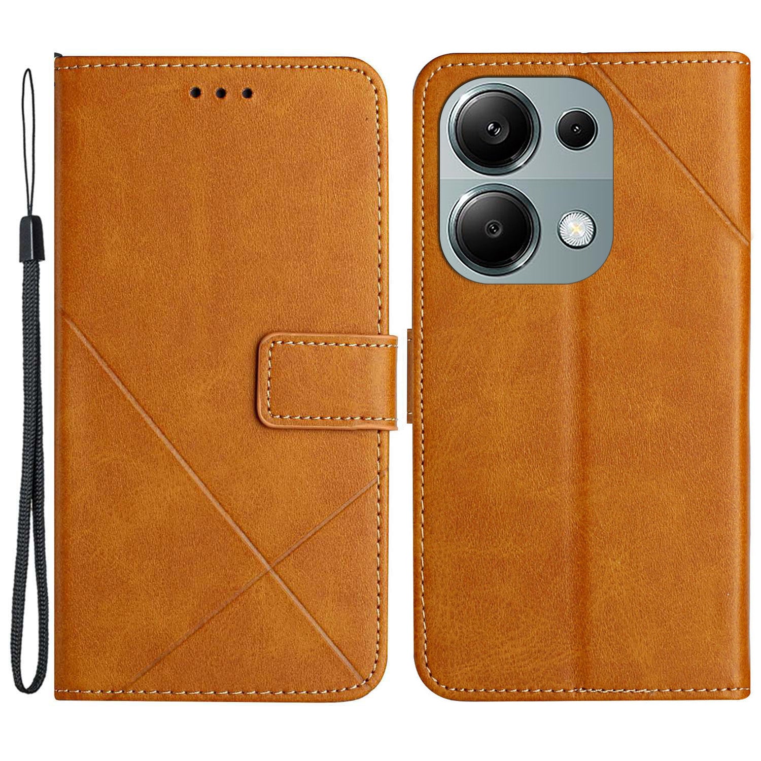 For Xiaomi Redmi Note 13 Pro 4G / Poco M6 Pro 4G Case Lines Imprinted PU Leather Wallet Stand Phone Cover