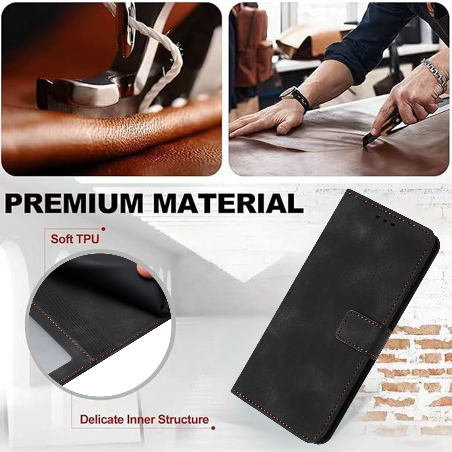 For Xiaomi Redmi Note 13 5G Leather Case Solid Color Wallet Protective Phone Cover