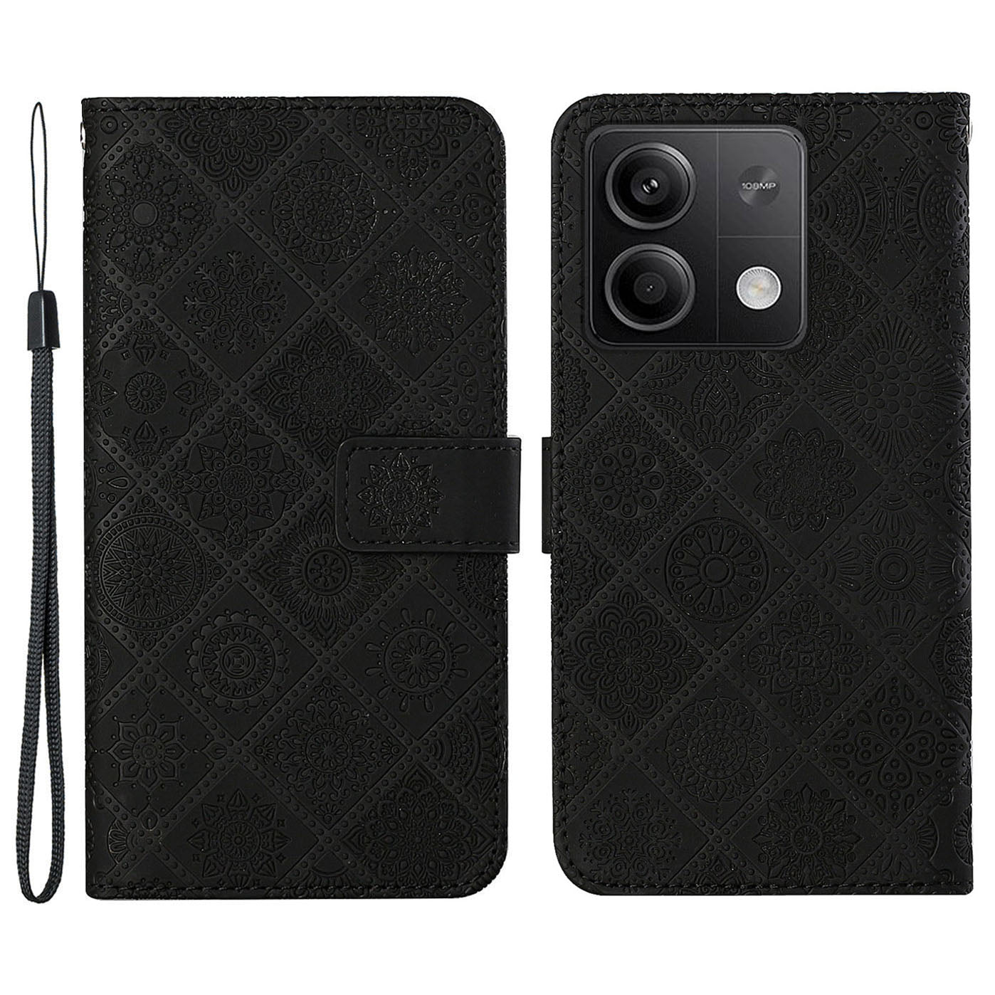 For Xiaomi Redmi Note 13 5G Phone Case Ethnic Style Imprinted Flower Pattern Leather Cover
