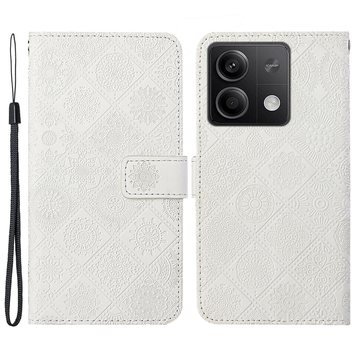 For Xiaomi Redmi Note 13 5G Phone Case Ethnic Style Imprinted Flower Pattern Leather Cover