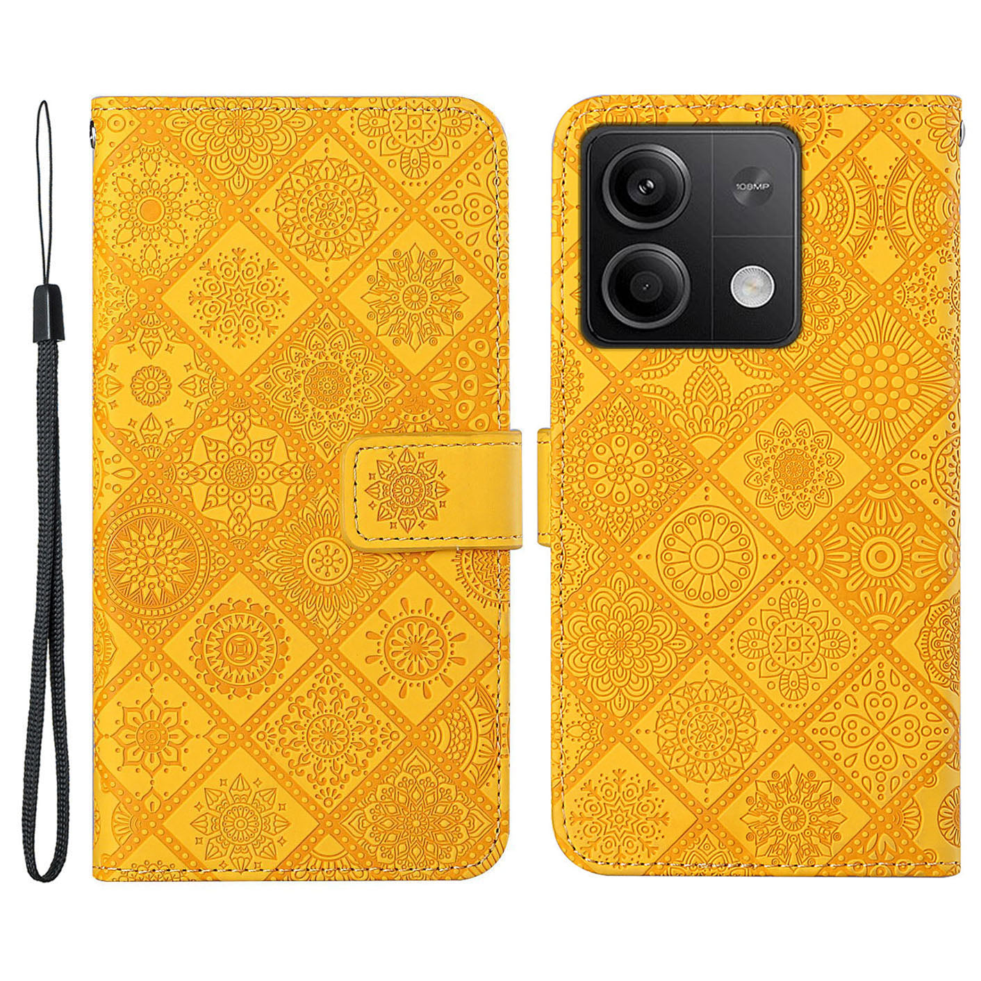 For Xiaomi Redmi Note 13 5G Phone Case Ethnic Style Imprinted Flower Pattern Leather Cover