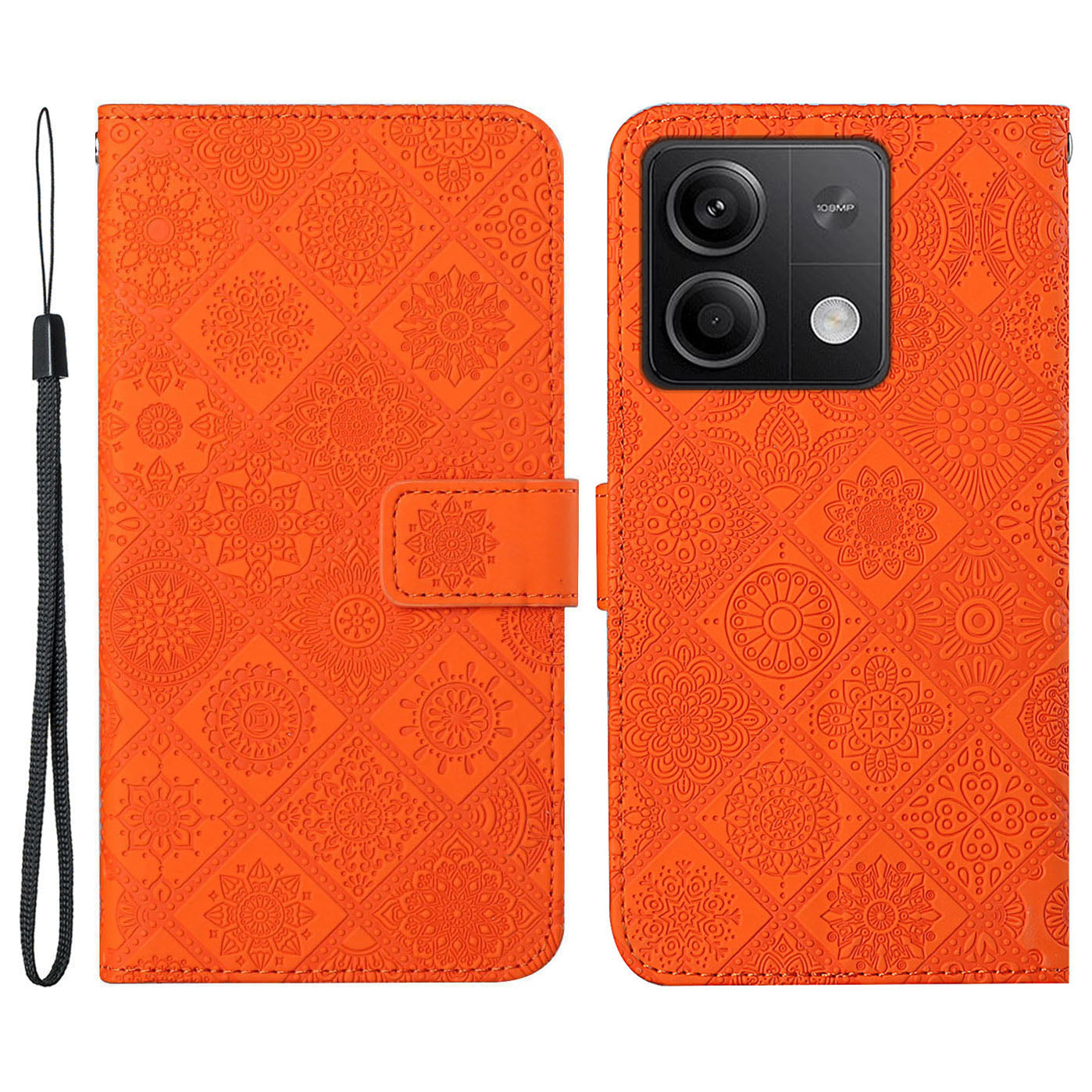 For Xiaomi Redmi Note 13 5G Phone Case Ethnic Style Imprinted Flower Pattern Leather Cover