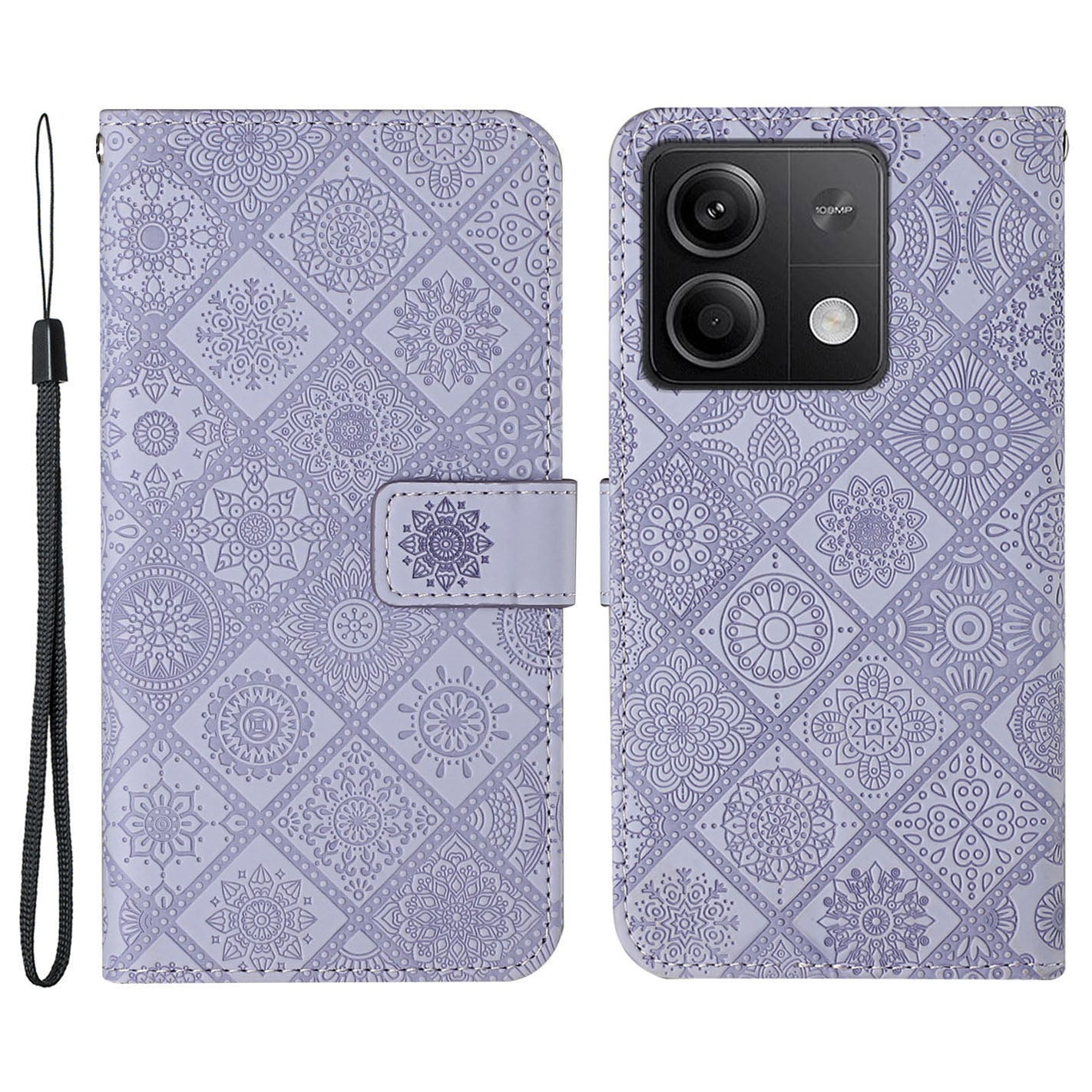 For Xiaomi Redmi Note 13 5G Phone Case Ethnic Style Imprinted Flower Pattern Leather Cover