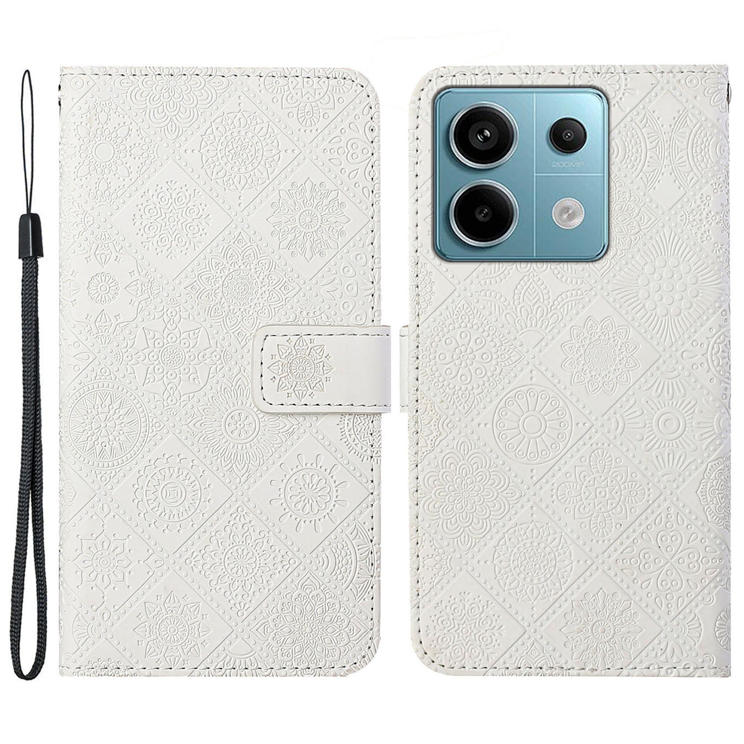 For Xiaomi Redmi Note 13 Pro 5G / Poco X6 5G Case Ethnic Style Imprinted Flower Pattern Leather Phone Cover