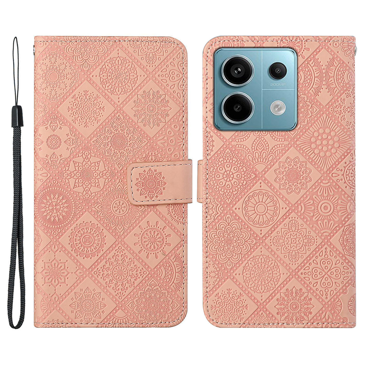 For Xiaomi Redmi Note 13 Pro 5G / Poco X6 5G Case Ethnic Style Imprinted Flower Pattern Leather Phone Cover