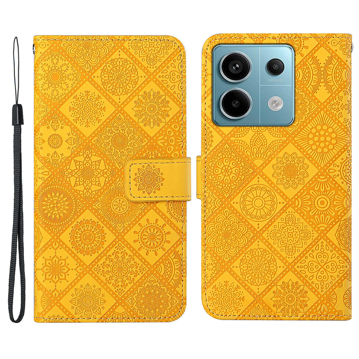 For Xiaomi Redmi Note 13 Pro 5G / Poco X6 5G Case Ethnic Style Imprinted Flower Pattern Leather Phone Cover