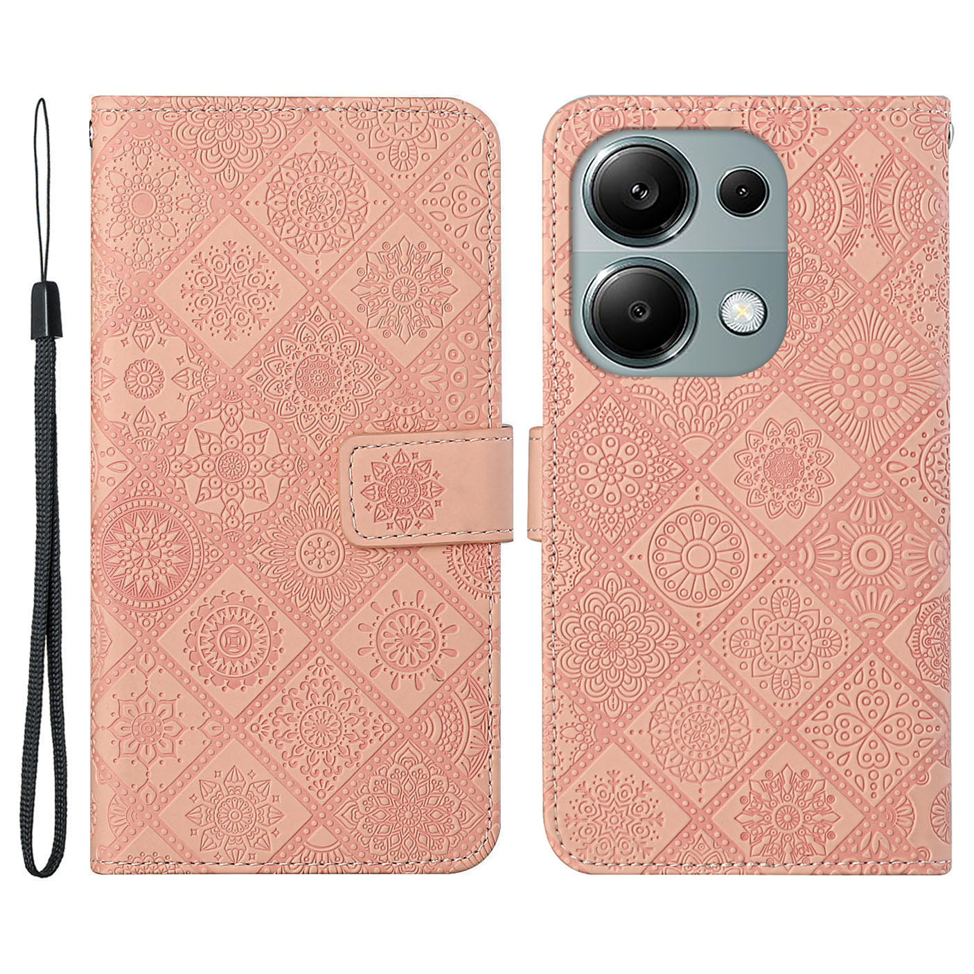 For Xiaomi Redmi Note 13 Pro 4G / Poco M6 Pro 4G Phone Case Ethnic Style Flower Imprinted Leather Flip Cover