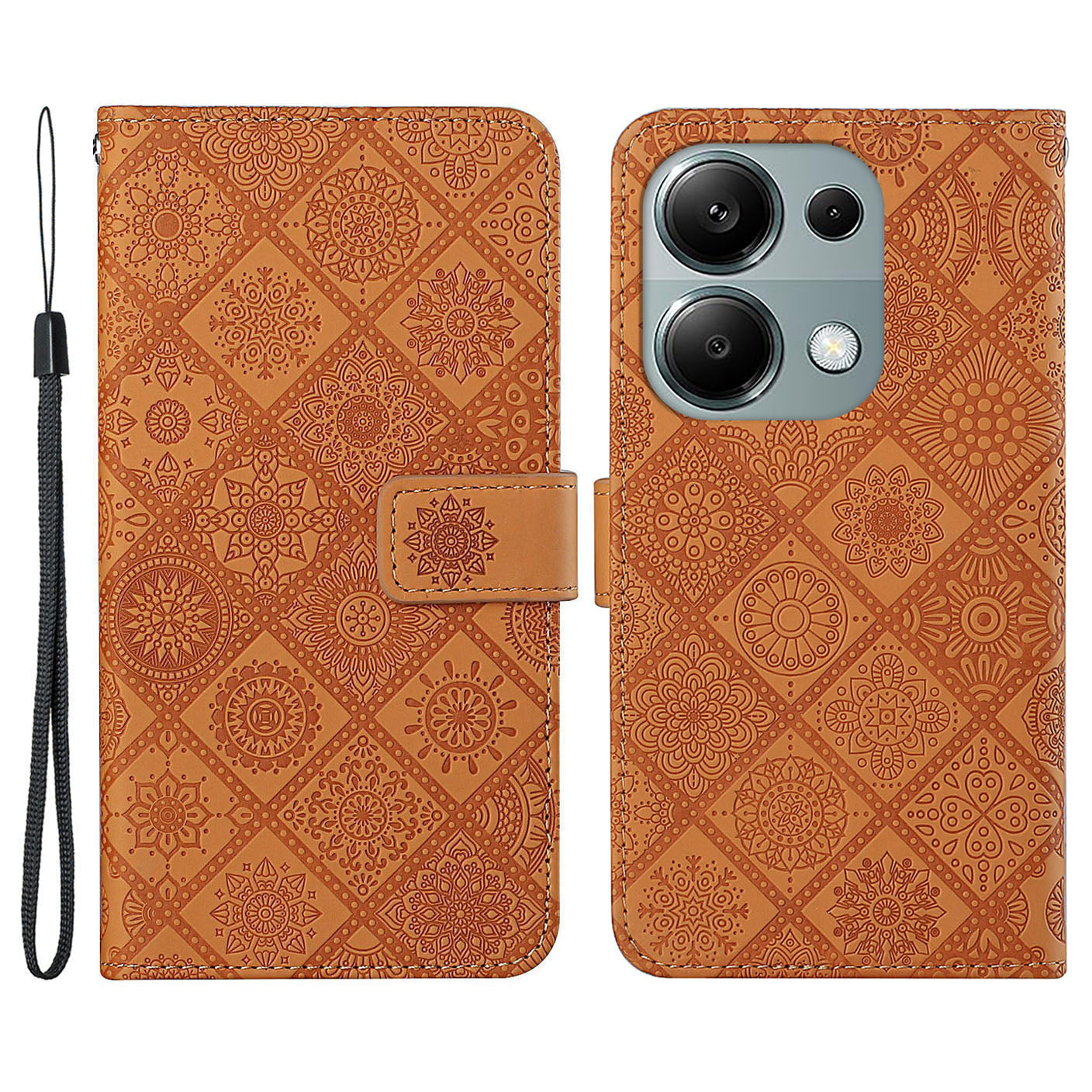 For Xiaomi Redmi Note 13 Pro 4G / Poco M6 Pro 4G Phone Case Ethnic Style Flower Imprinted Leather Flip Cover