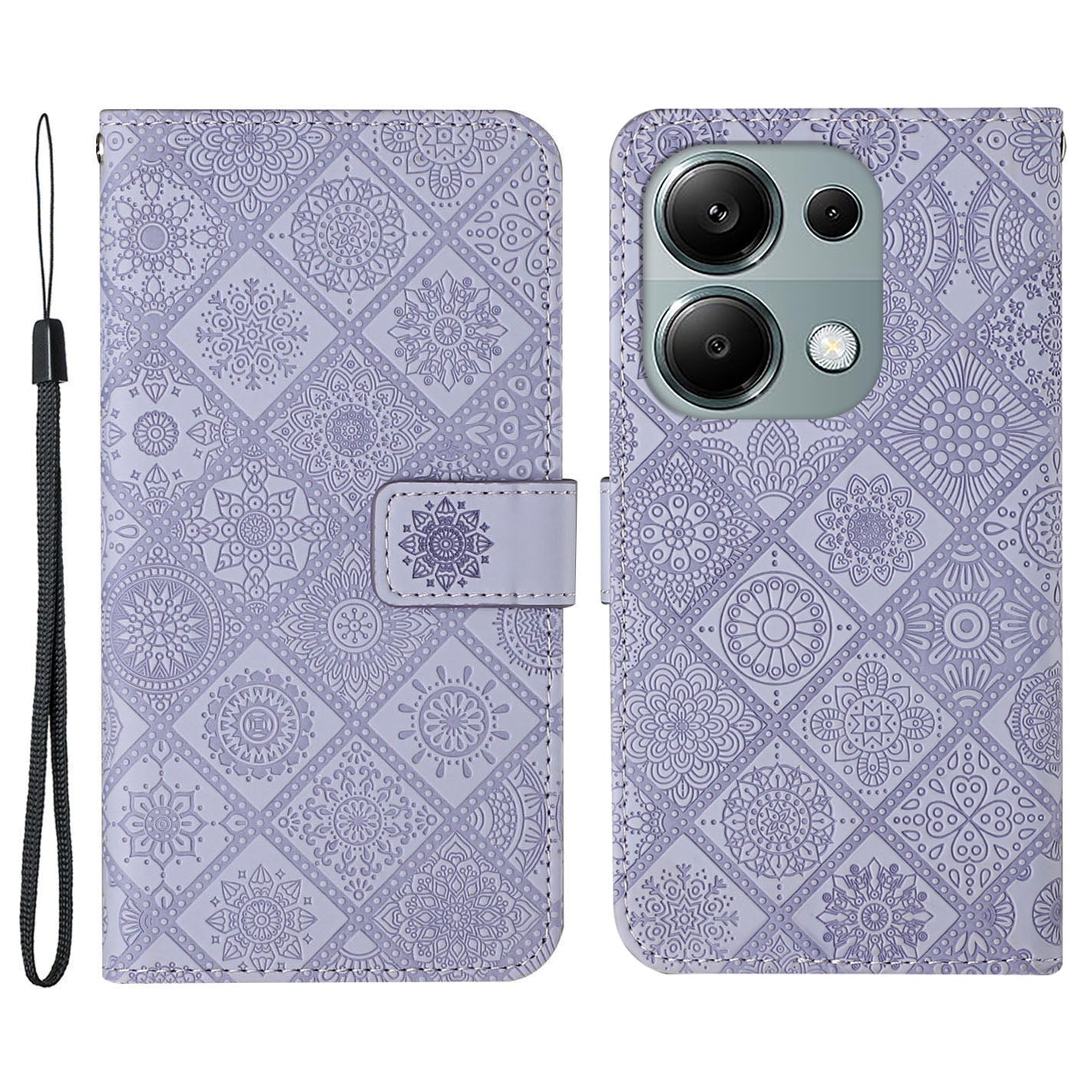 For Xiaomi Redmi Note 13 Pro 4G / Poco M6 Pro 4G Phone Case Ethnic Style Flower Imprinted Leather Flip Cover