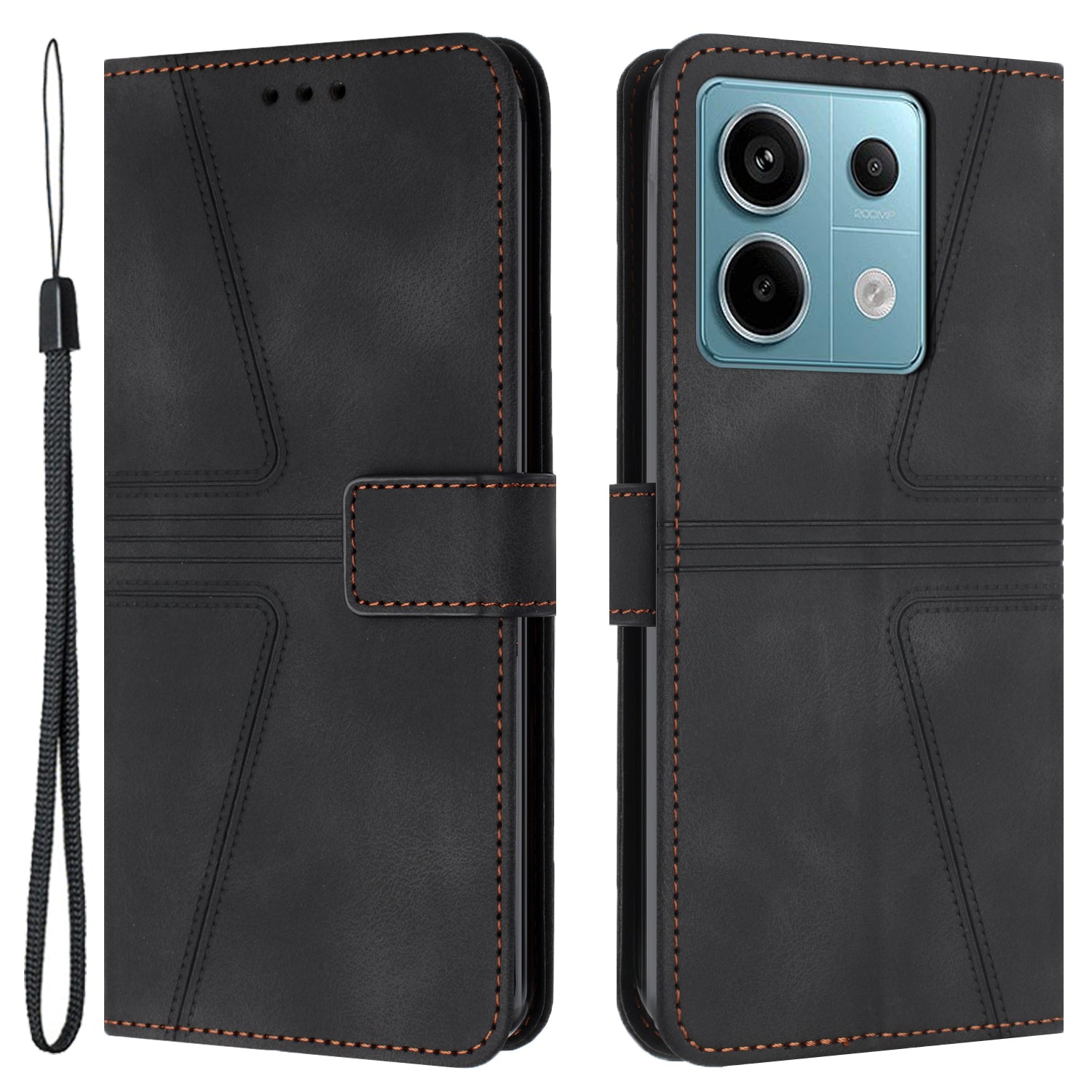 For Xiaomi Redmi Note 13 Pro 5G / Poco X6 5G Stand Case Triangle Imprinted Phone Cover with Wrist Strap