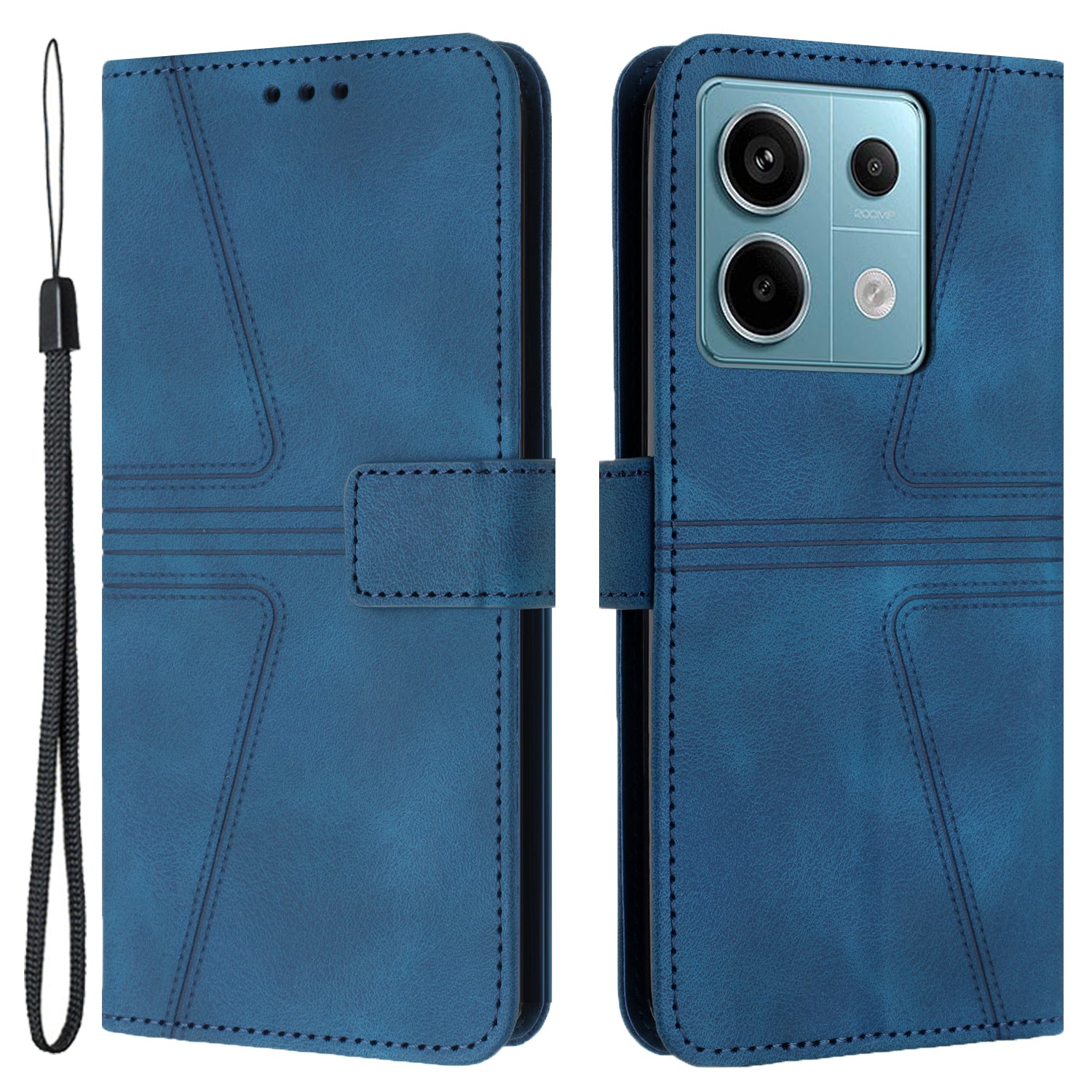 For Xiaomi Redmi Note 13 Pro 5G / Poco X6 5G Stand Case Triangle Imprinted Phone Cover with Wrist Strap