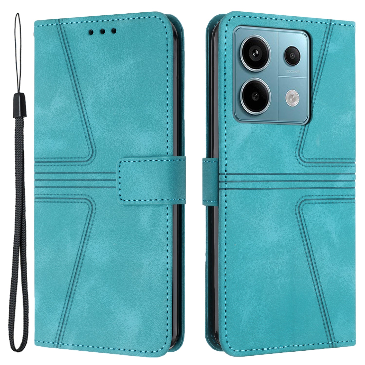 For Xiaomi Redmi Note 13 Pro 5G / Poco X6 5G Stand Case Triangle Imprinted Phone Cover with Wrist Strap