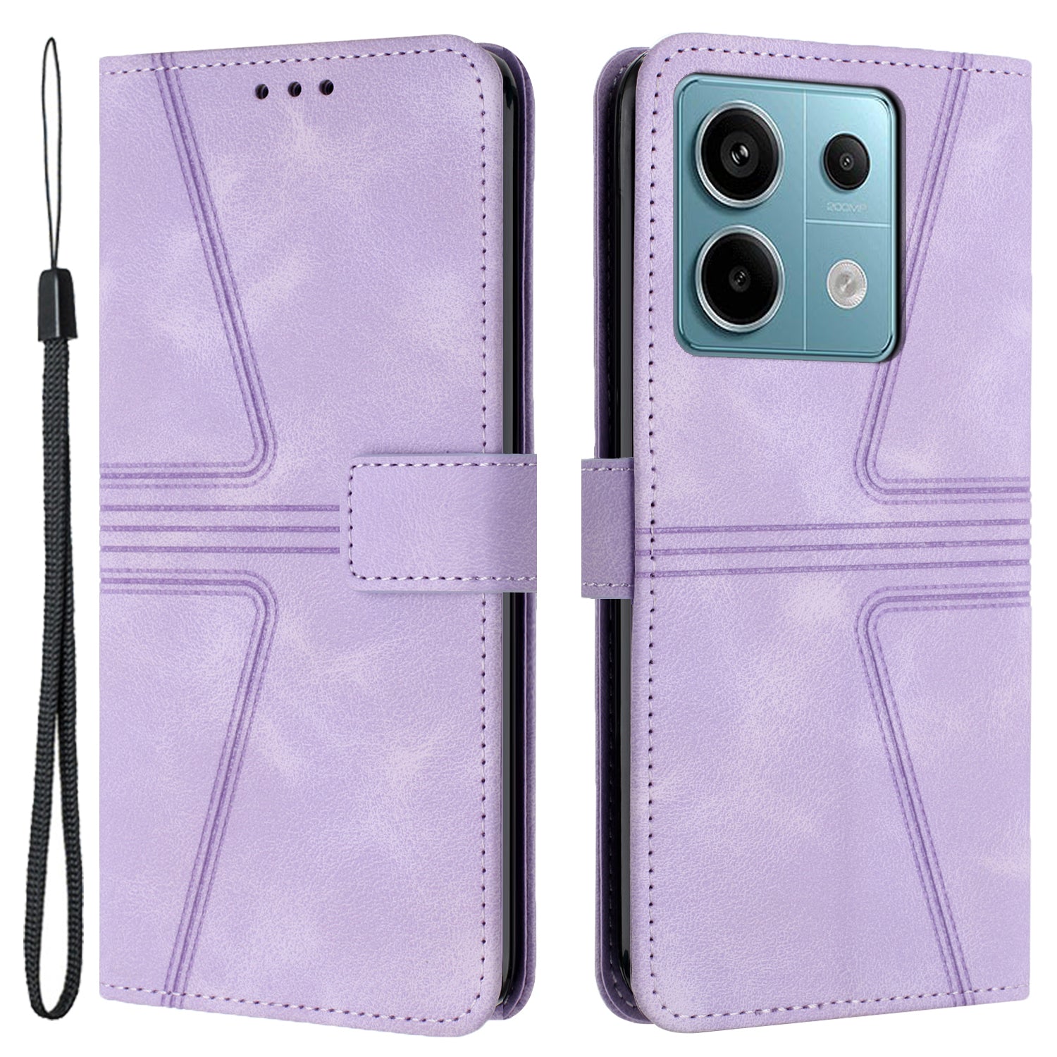 For Xiaomi Redmi Note 13 Pro 5G / Poco X6 5G Stand Case Triangle Imprinted Phone Cover with Wrist Strap