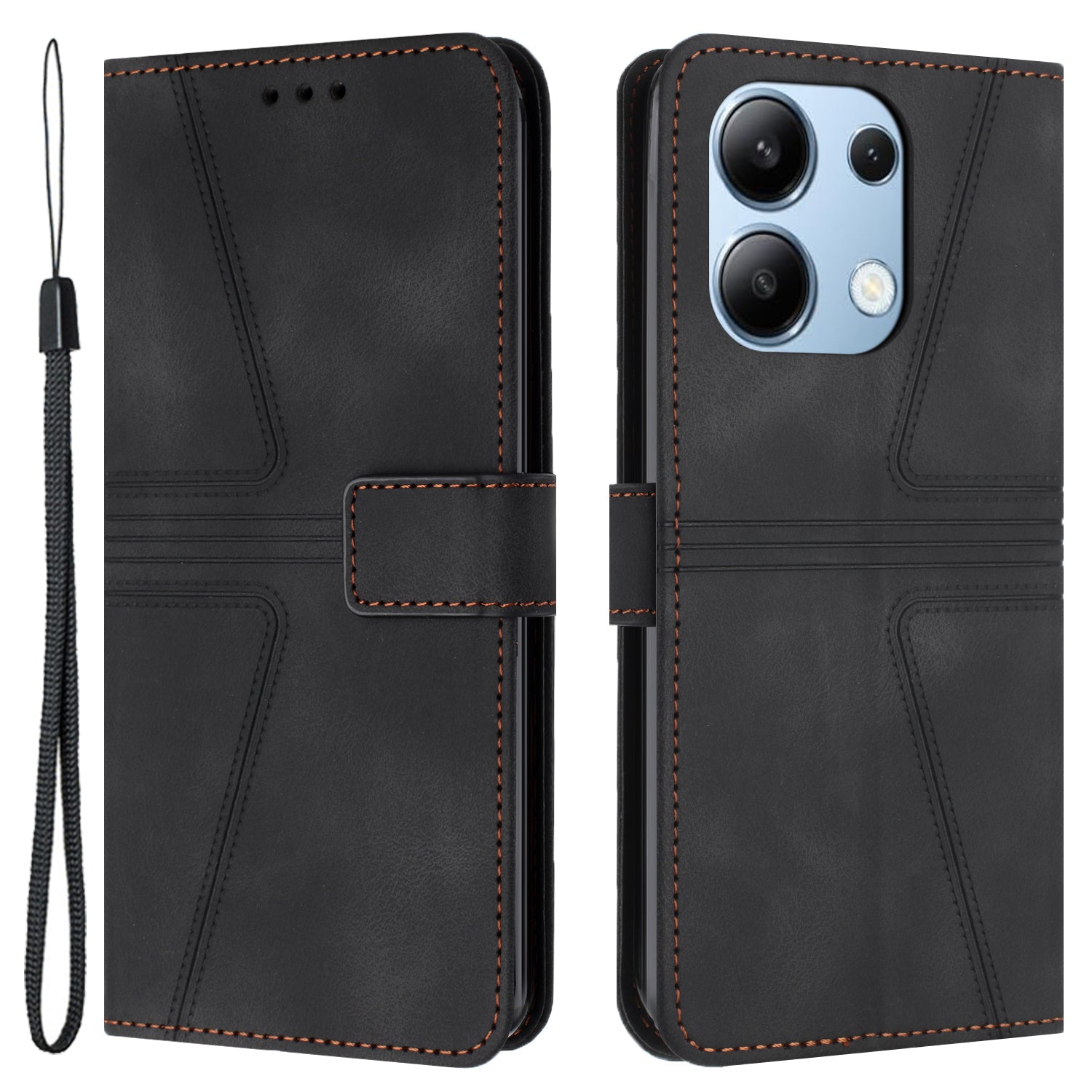 For Xiaomi Redmi Note 13 4G Triangle Imprinted Leather Case Folding Stand Phone Cover