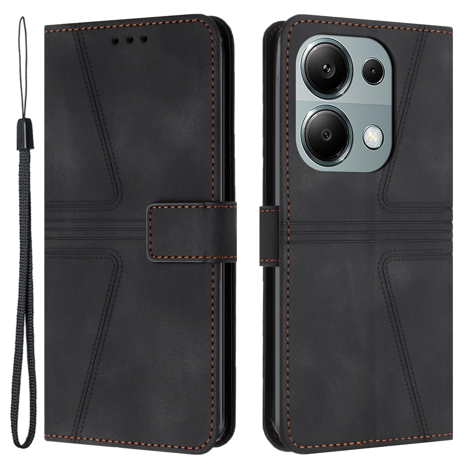 For Xiaomi Redmi Note 13 Pro 4G / Poco M6 Pro 4G Leather Flip Phone Cover Triangle Imprinted Anti-drop Stand Case
