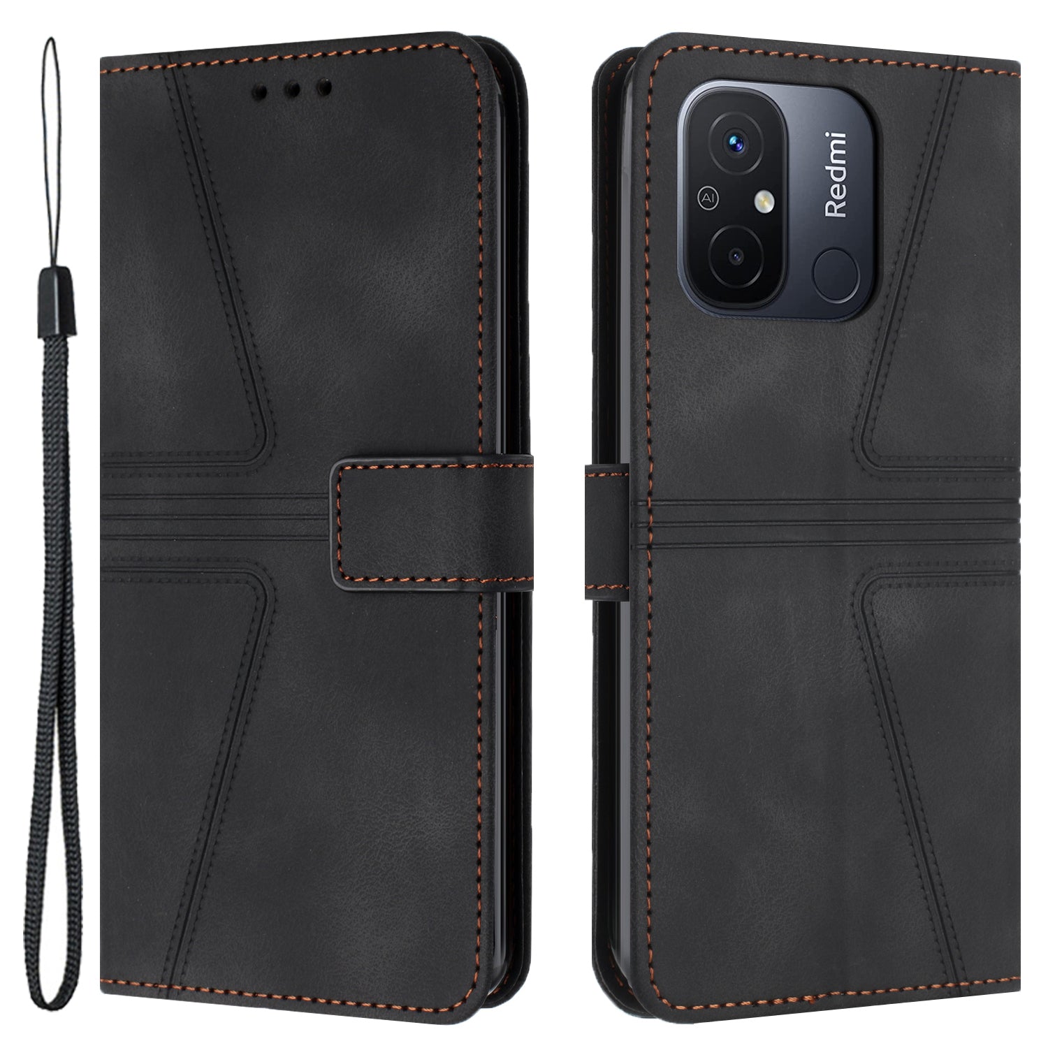 For Xiaomi Redmi 12C 4G Case Triangle Imprinted Anti-Scratch Phone Wallet Cover