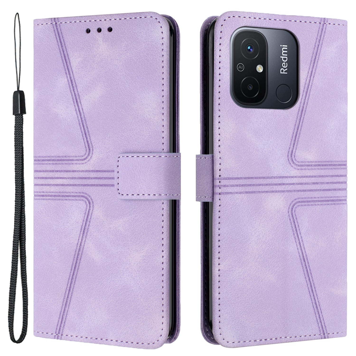 For Xiaomi Redmi 12C 4G Case Triangle Imprinted Anti-Scratch Phone Wallet Cover
