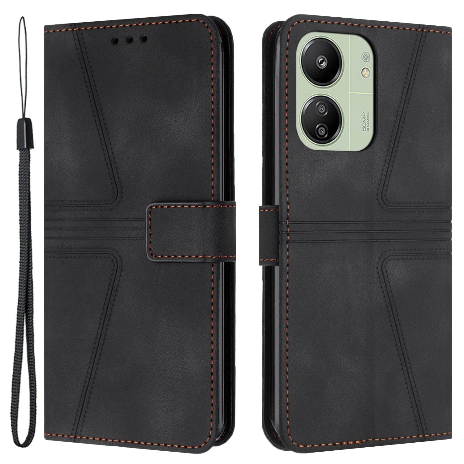For Xiaomi Redmi 13C 4G / 13C 5G / Poco C65 4G Case Triangle Imprinted Phone Leather Cover Wallet