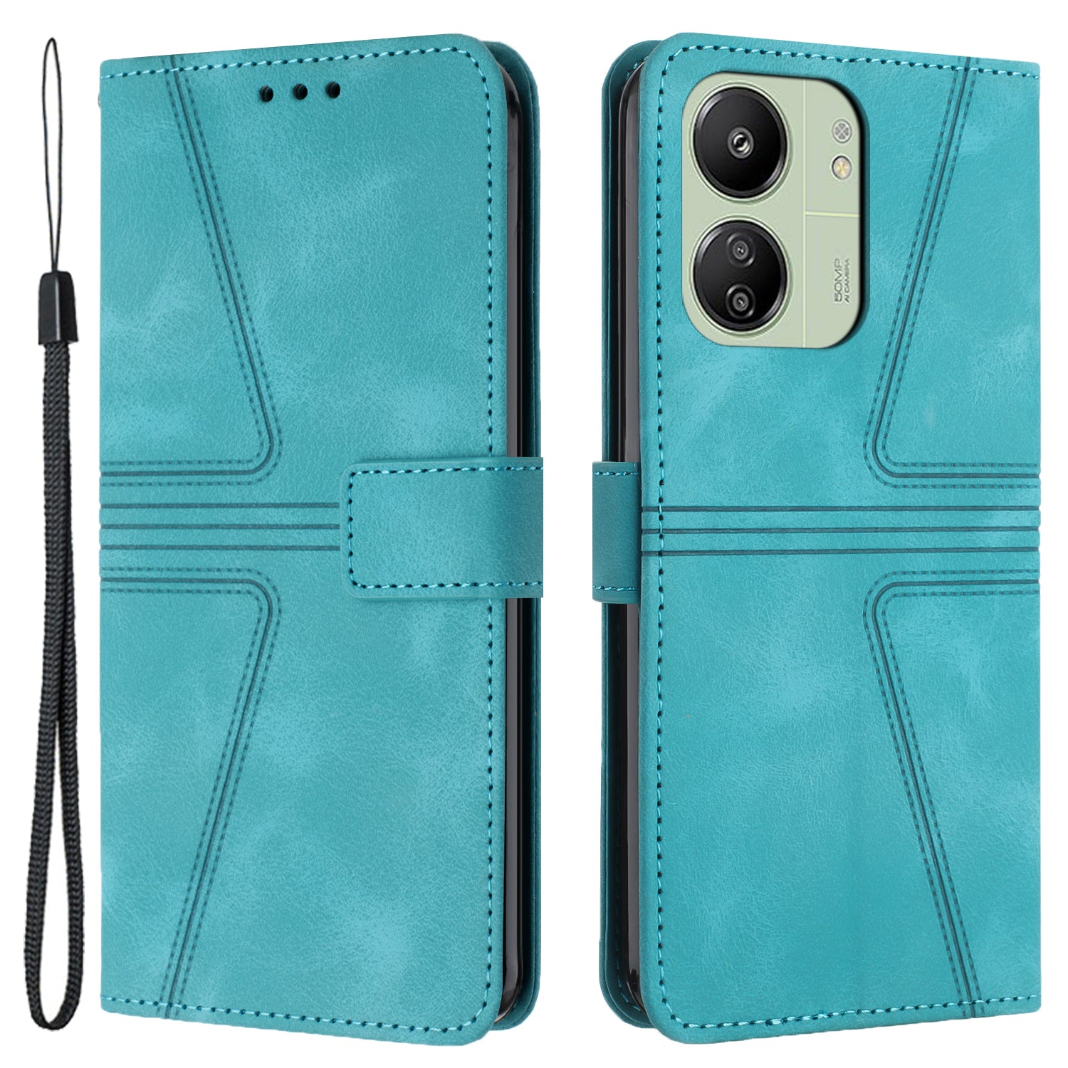 For Xiaomi Redmi 13C 4G / 13C 5G / Poco C65 4G Case Triangle Imprinted Phone Leather Cover Wallet