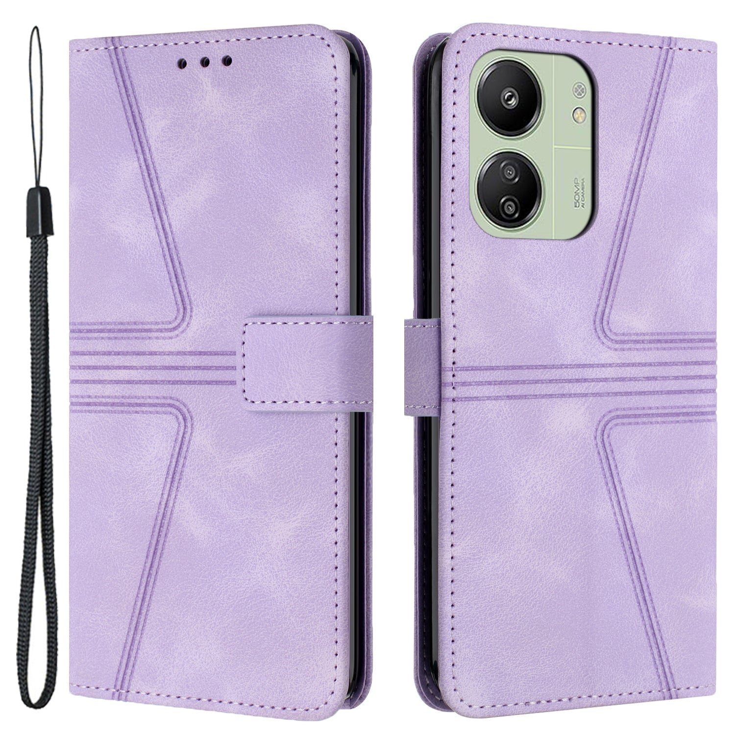 For Xiaomi Redmi 13C 4G / 13C 5G / Poco C65 4G Case Triangle Imprinted Phone Leather Cover Wallet