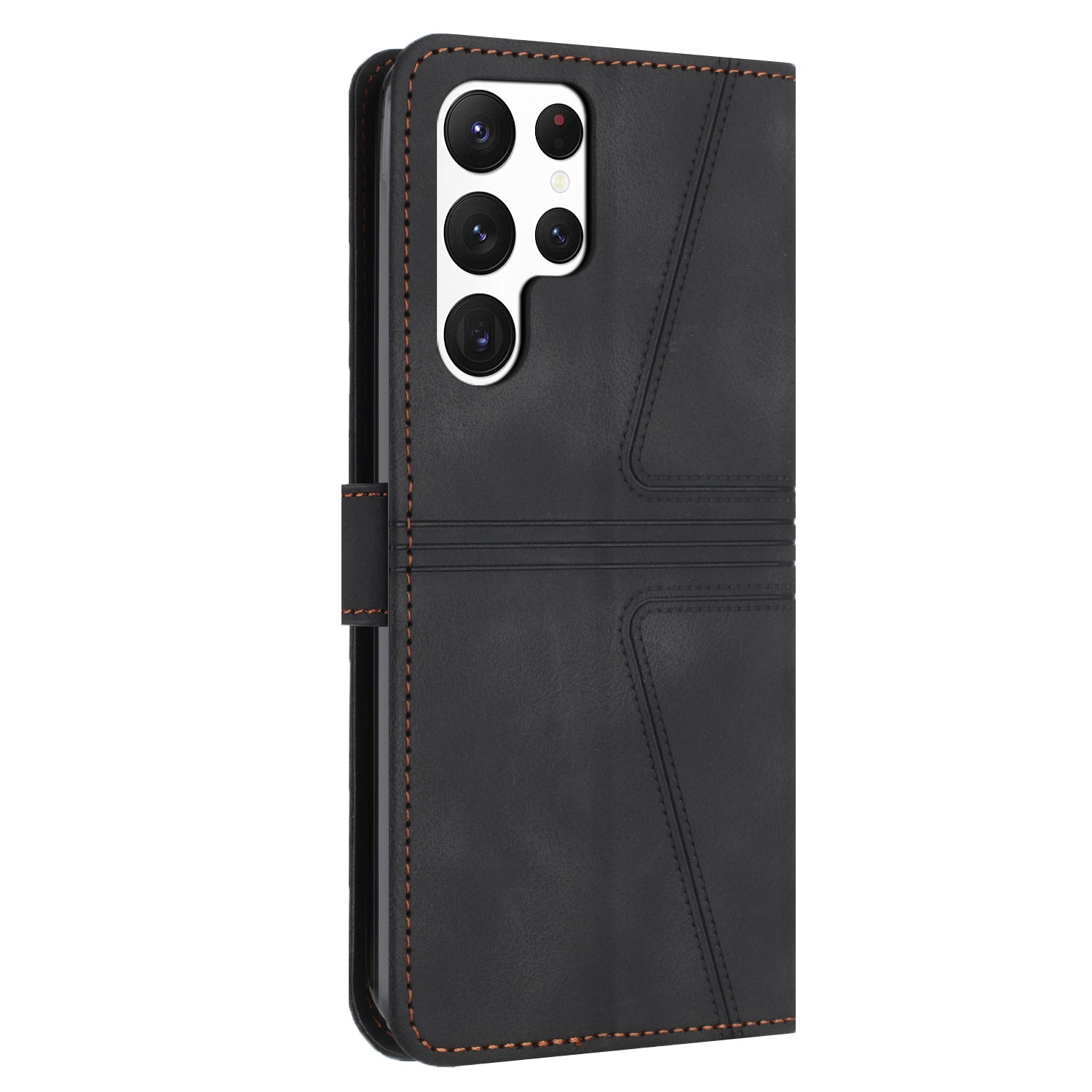 For Samsung Galaxy S24 Ultra Leather Cover Triangle Imprinted Flip Stand Anti-scratch Phone Shell